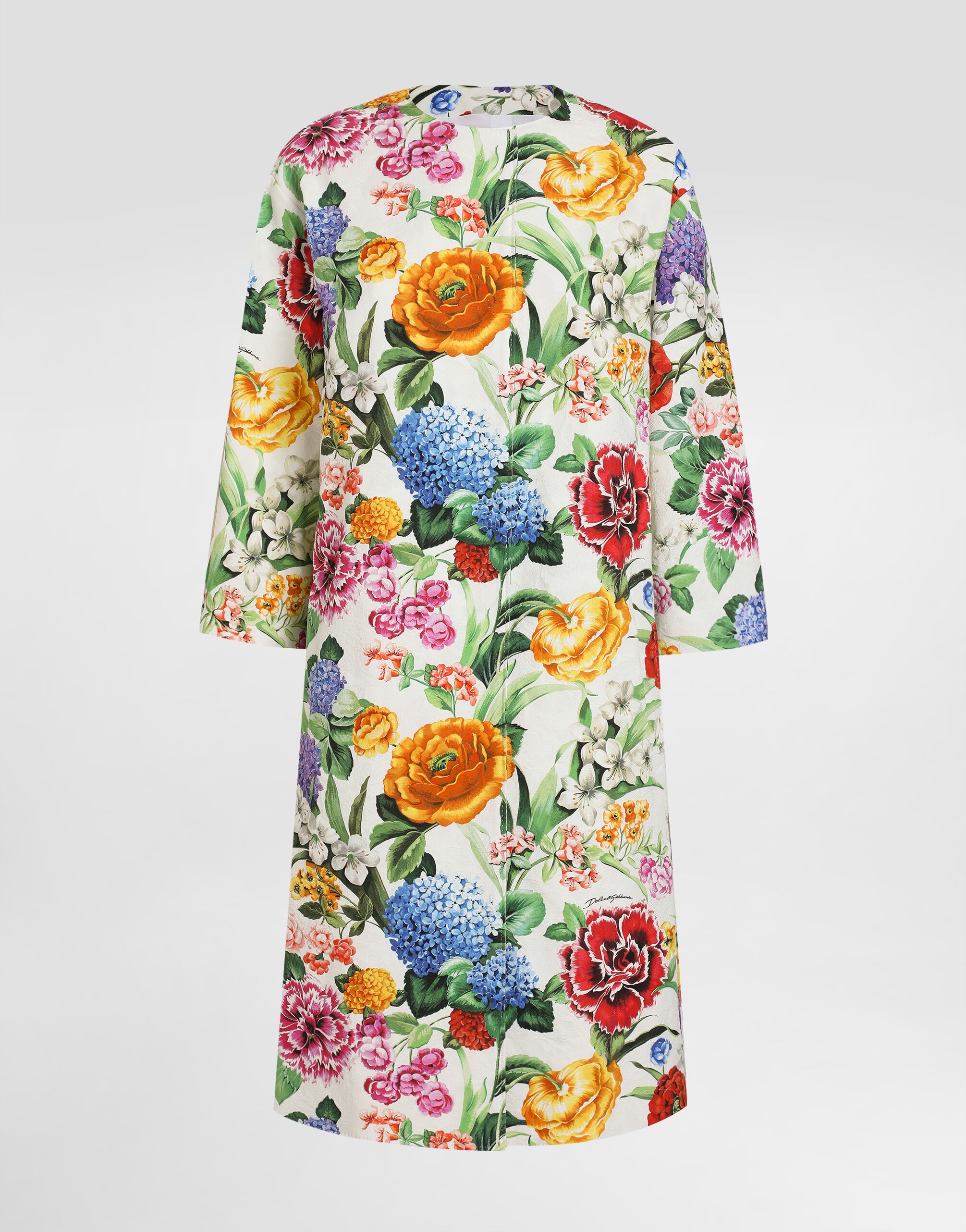 Floral-print cotton jacquard coat - 1