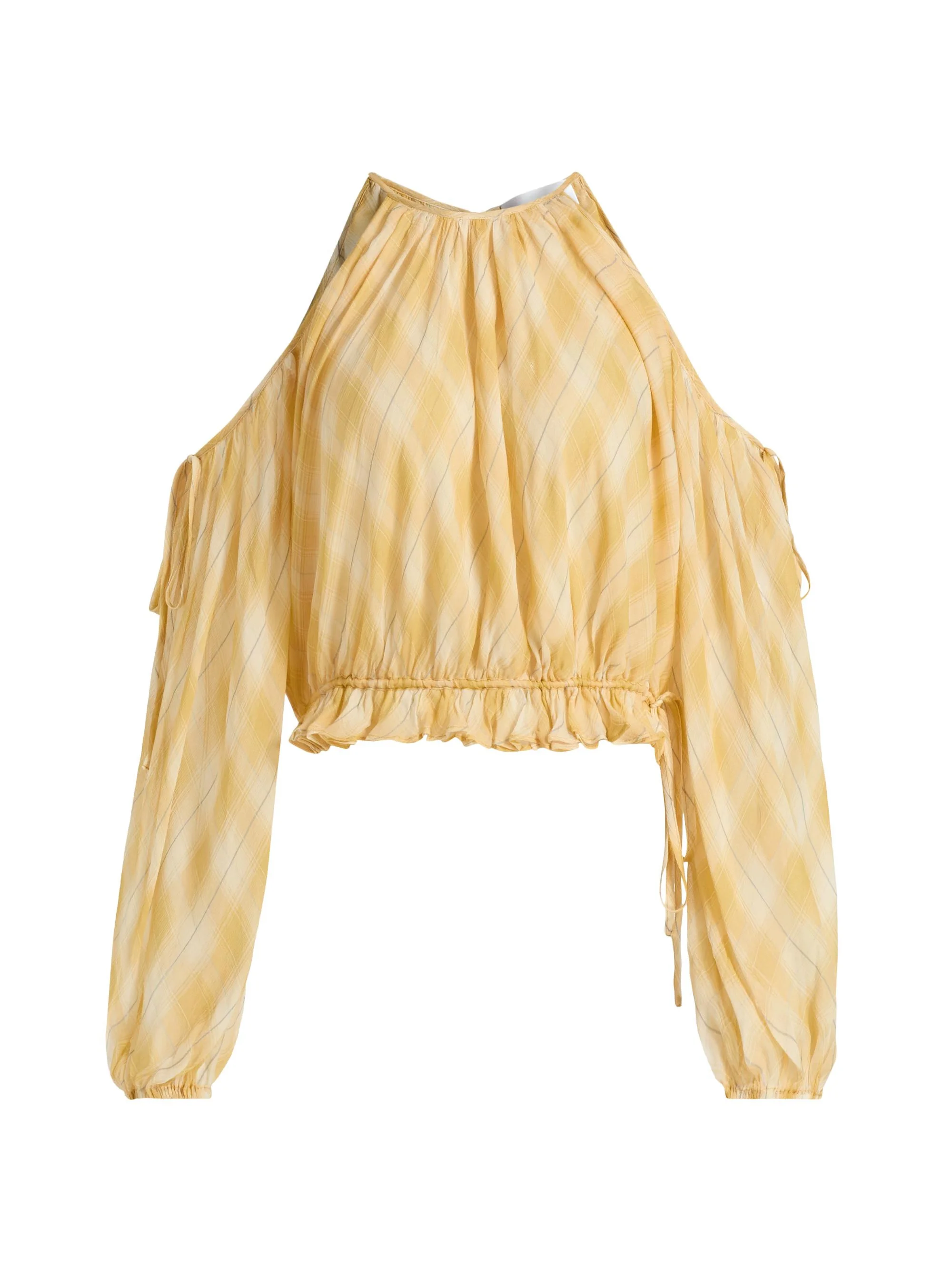 Women's Kiera Shadow Plaid Cold-Shoulder Top - Yellow Plaid - 1