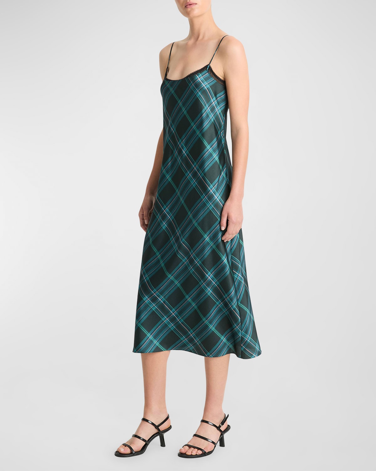 Plaid Lace-Trim Slip Dress - 2