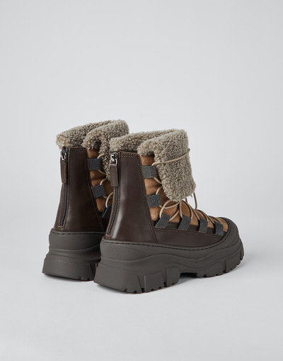 Brunello Cucinelli Suede, calfskin and curly shearling boots with monili outlook