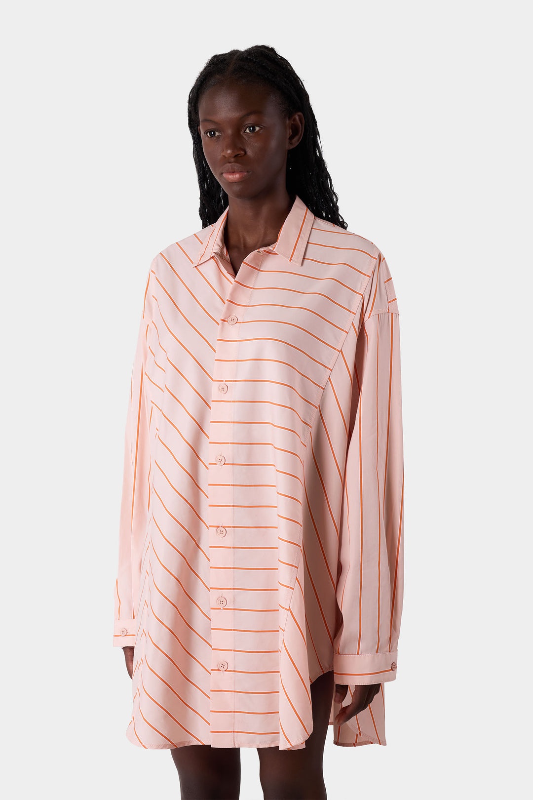 MEGA OVER SHIRT W/ CUTS / pink stripes - 1
