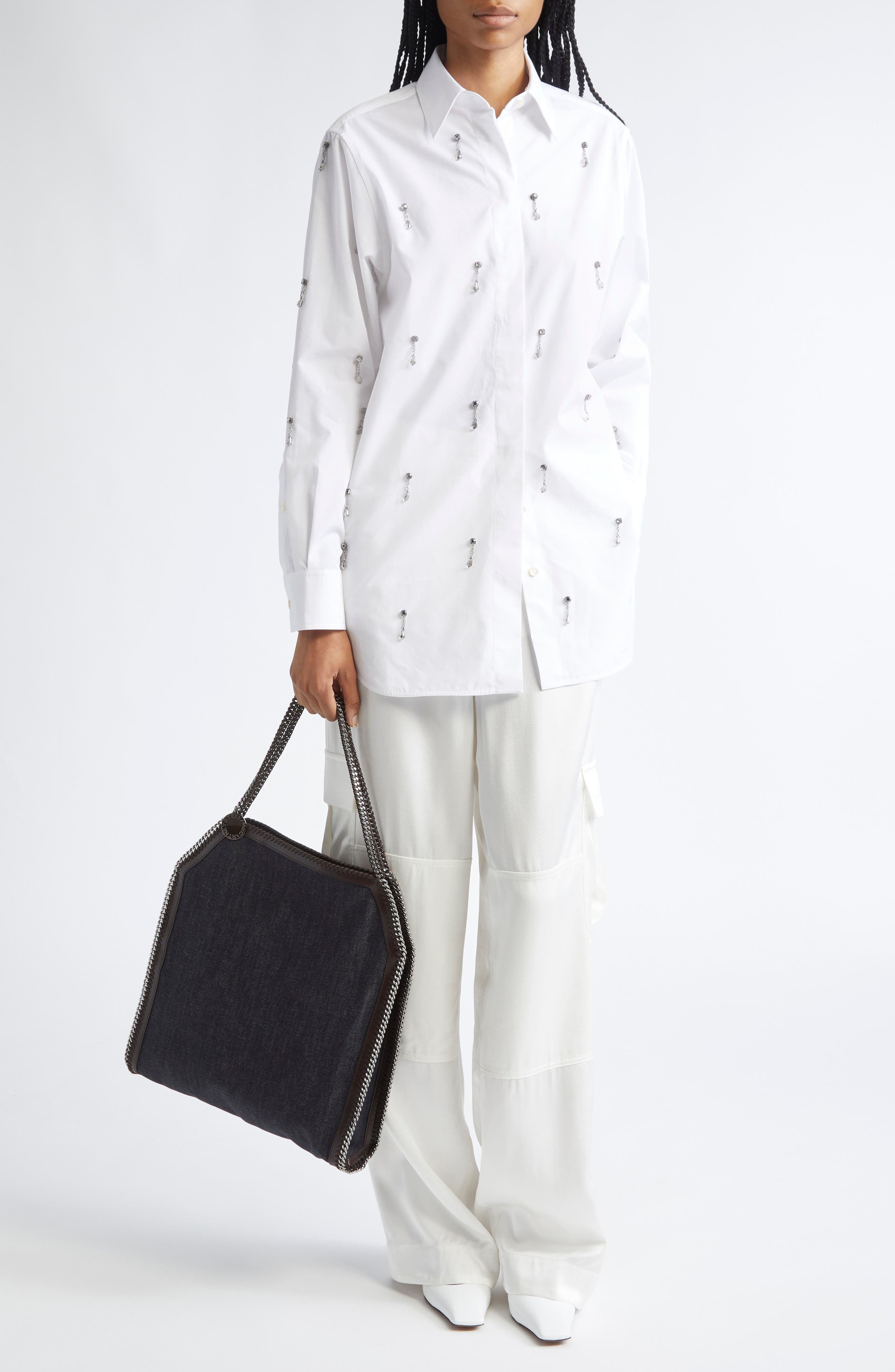 Stella McCartney Crystal Embellished Oxford Button-Up Shirt in 9000 - 2