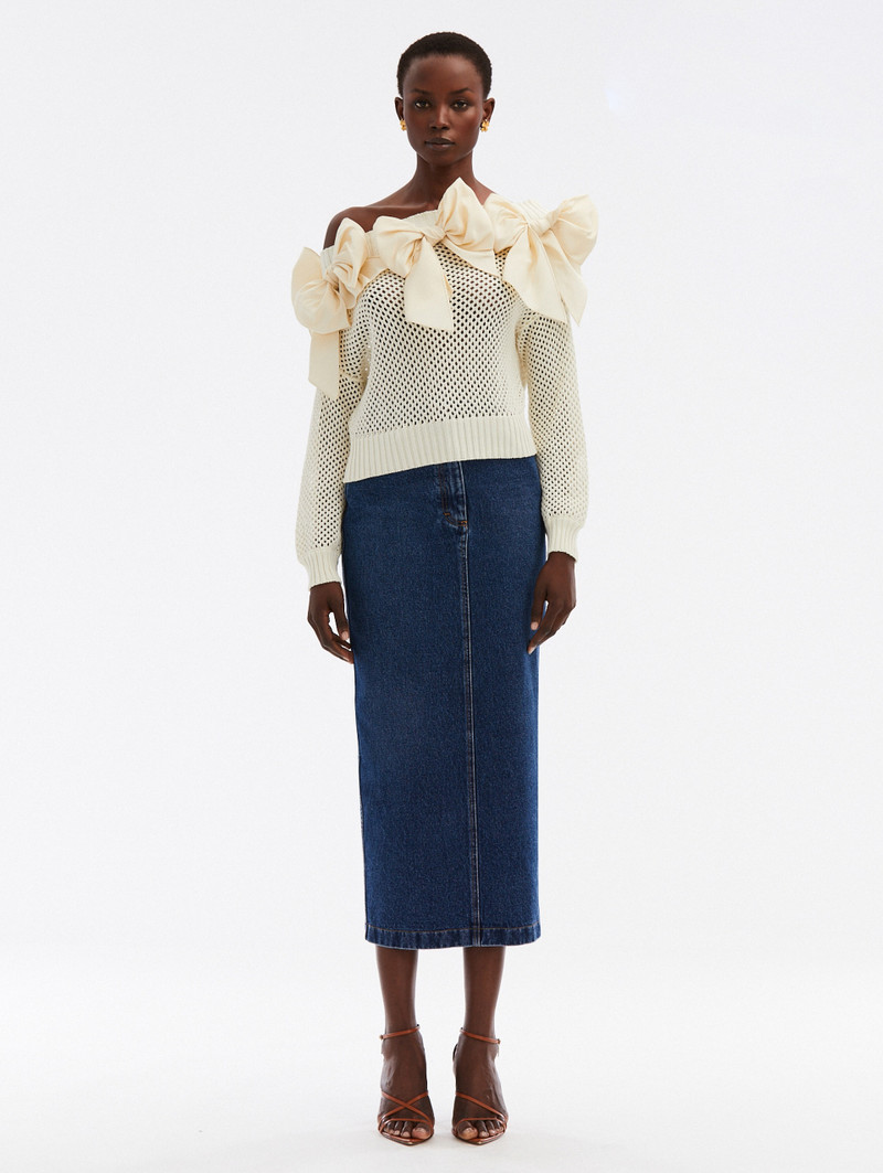 OFF SHOULDER FAILLE BOW PULLOVER 1
