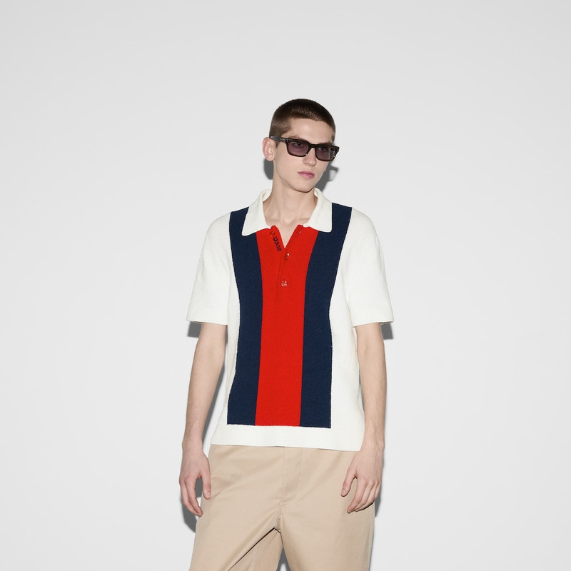Cotton blend terry knit polo shirt 3