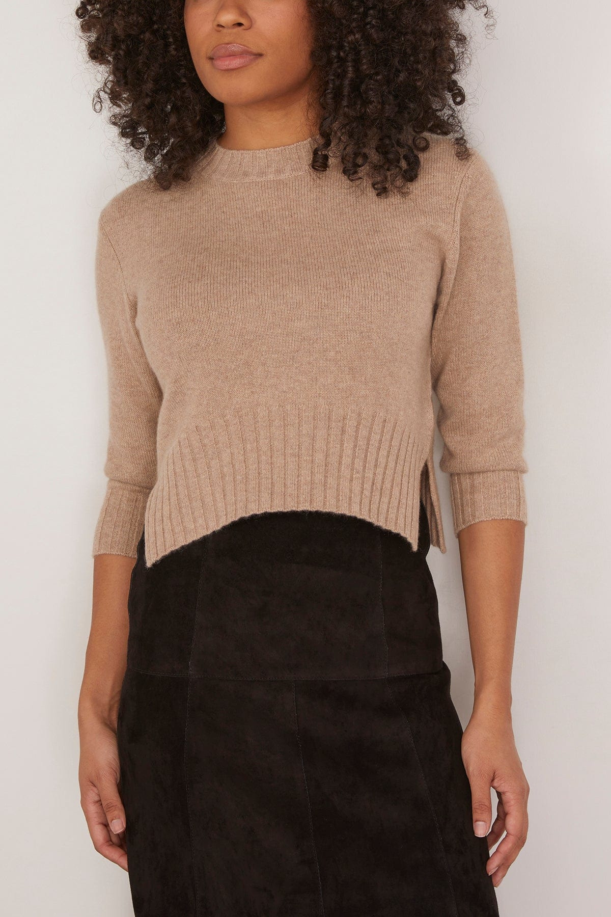 Mora Cropped Sweater in Beige Melange - 3
