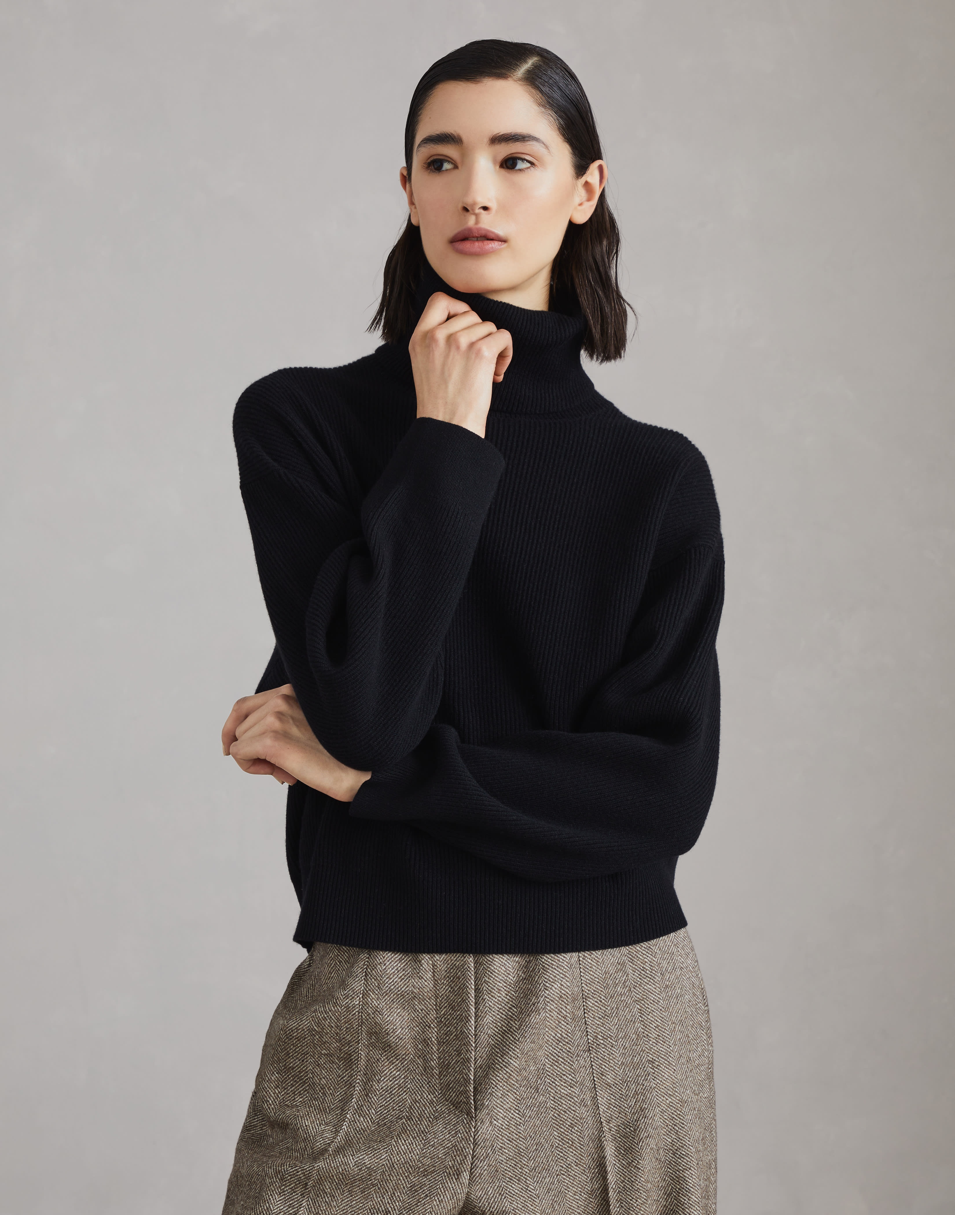 Virgin wool, cashmere and silk English rib turtleneck sweater - 1