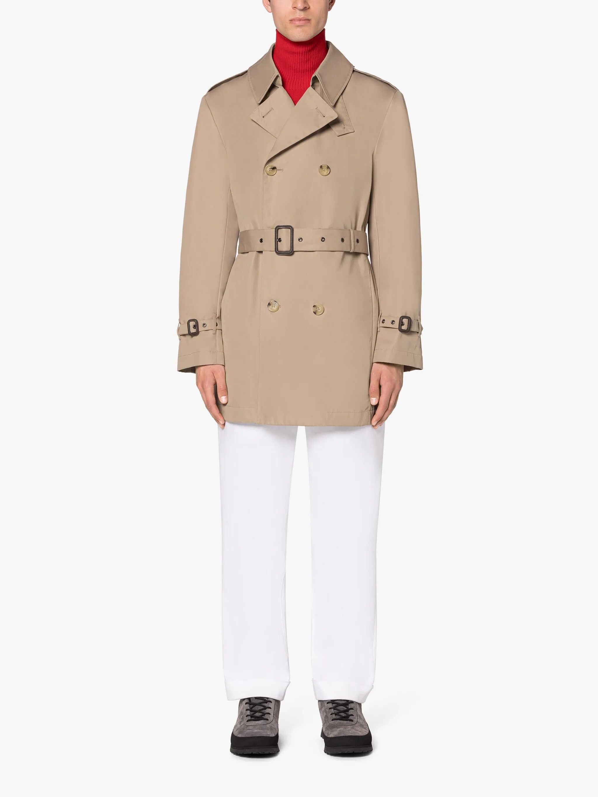 ST JOHN BEIGE GABARDINE COTTON SHORT TRENCH COAT - 2
