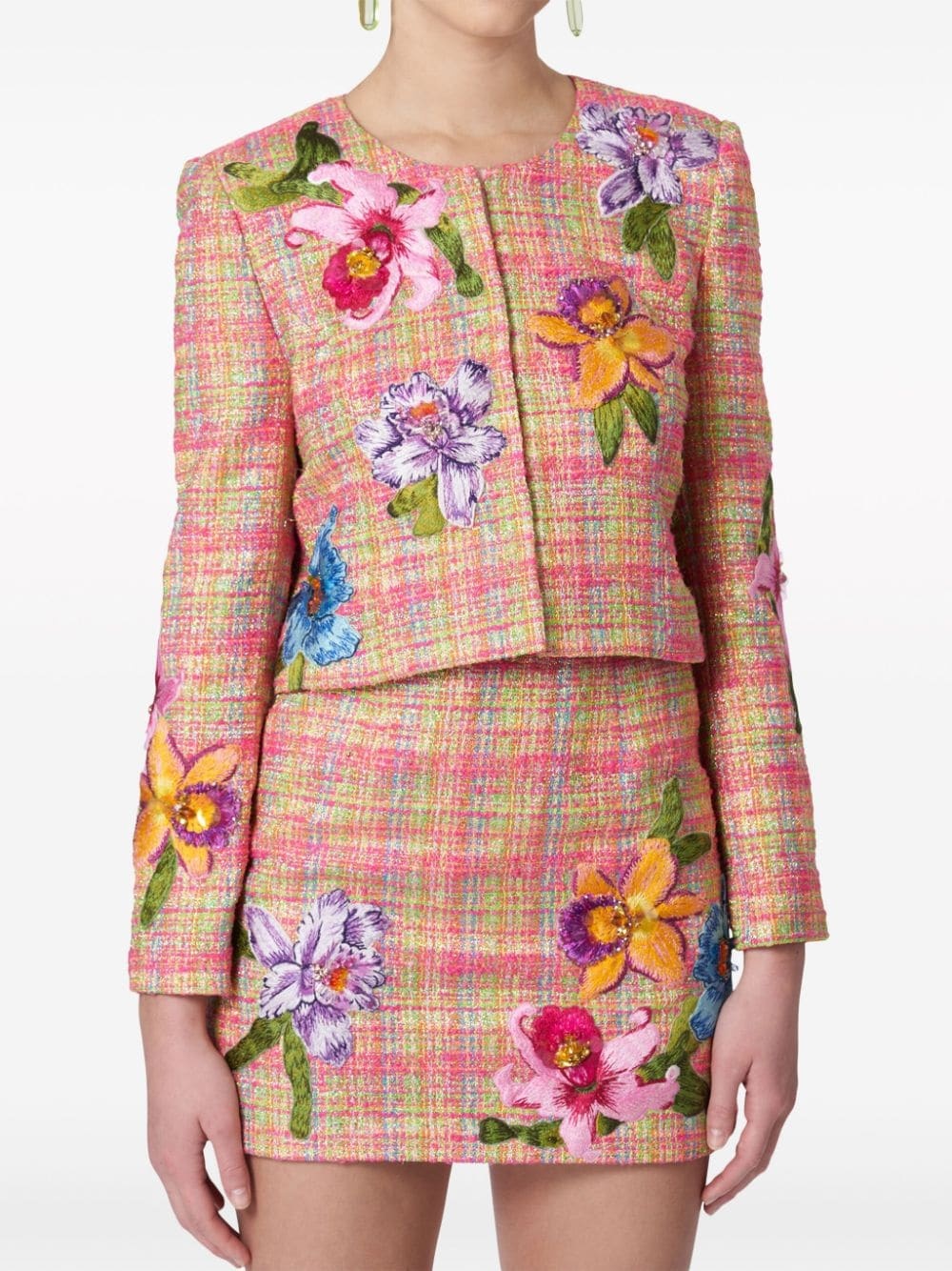 floral-embroidered tweed jacket - 4