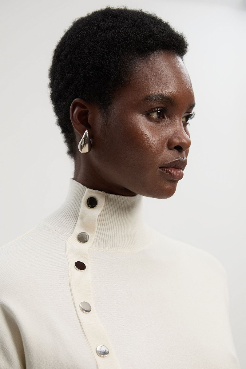 Viscose Blend Popper Detail Knit Jumper 3