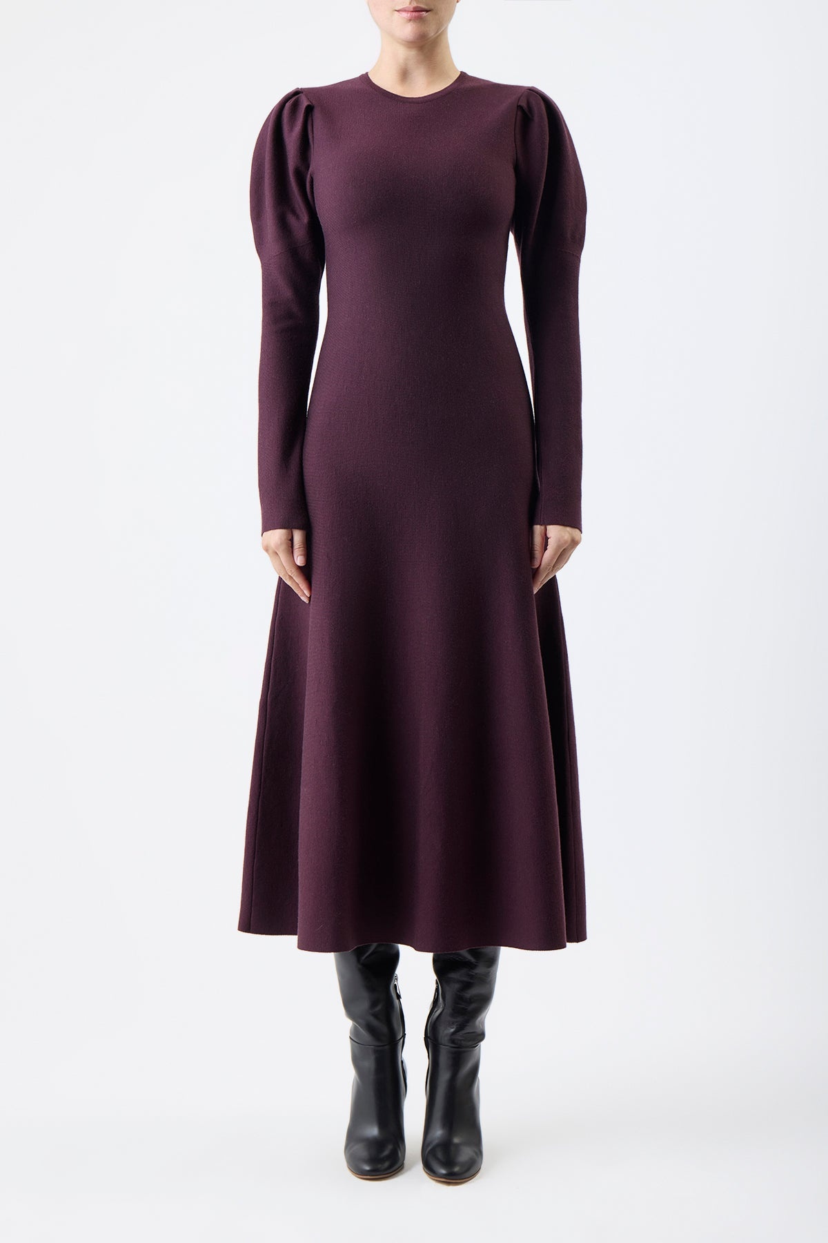 Hannah Dress in Deep Bordeaux Cashmere Wool - 2
