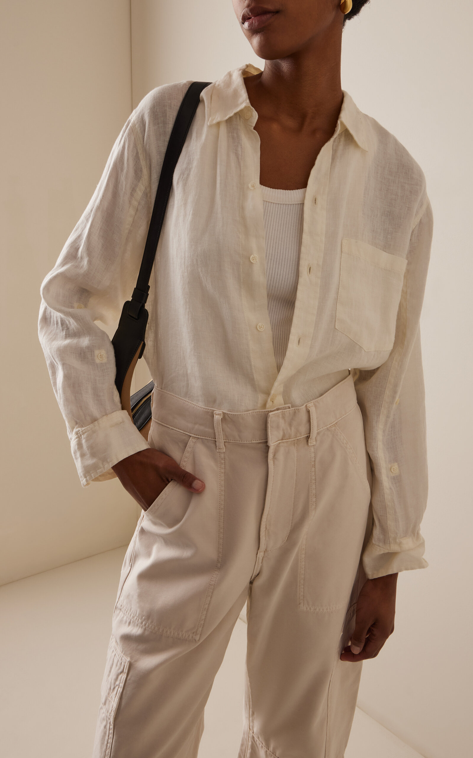 Kayla Shrunken Linen Shirt ivory - 3