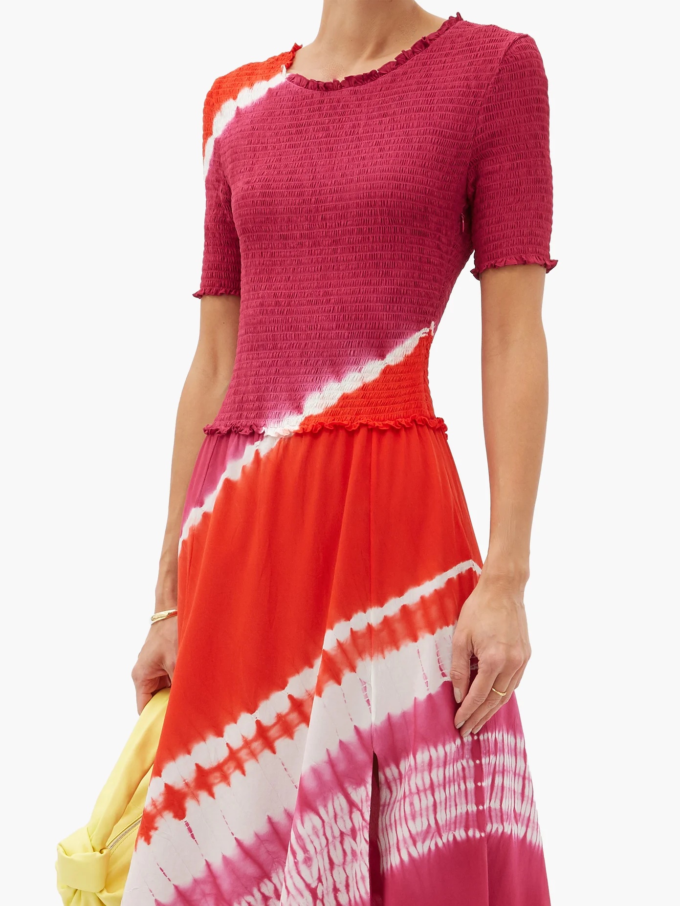 Ayumi shirred shibori-dyed silk midi dress - 6