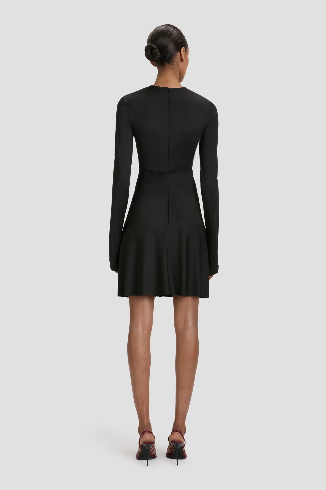 Long Sleeve V-Neck Mini Dress In Black - 5