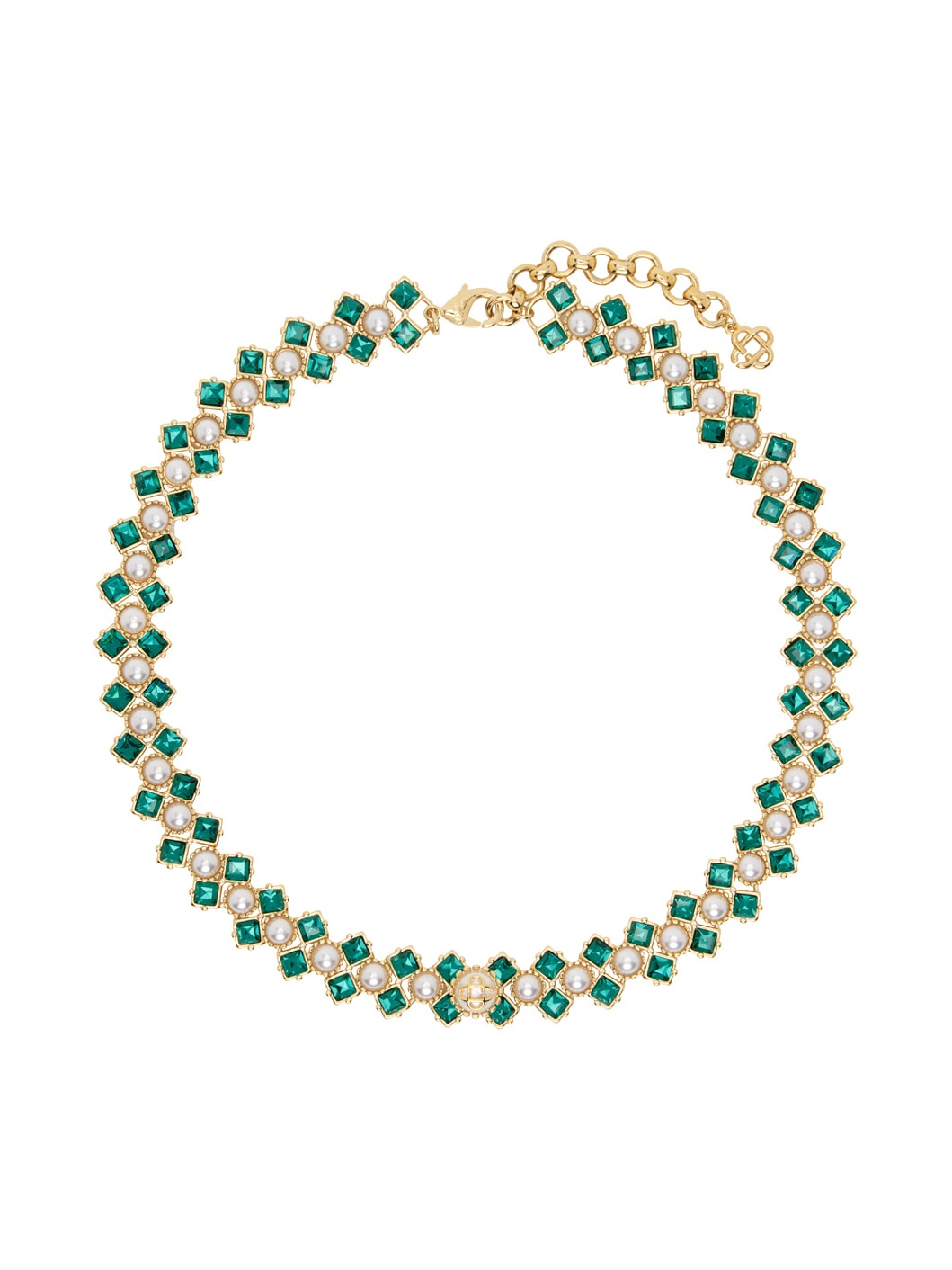 Gold & Green Crystal & Pearl Necklace - 1
