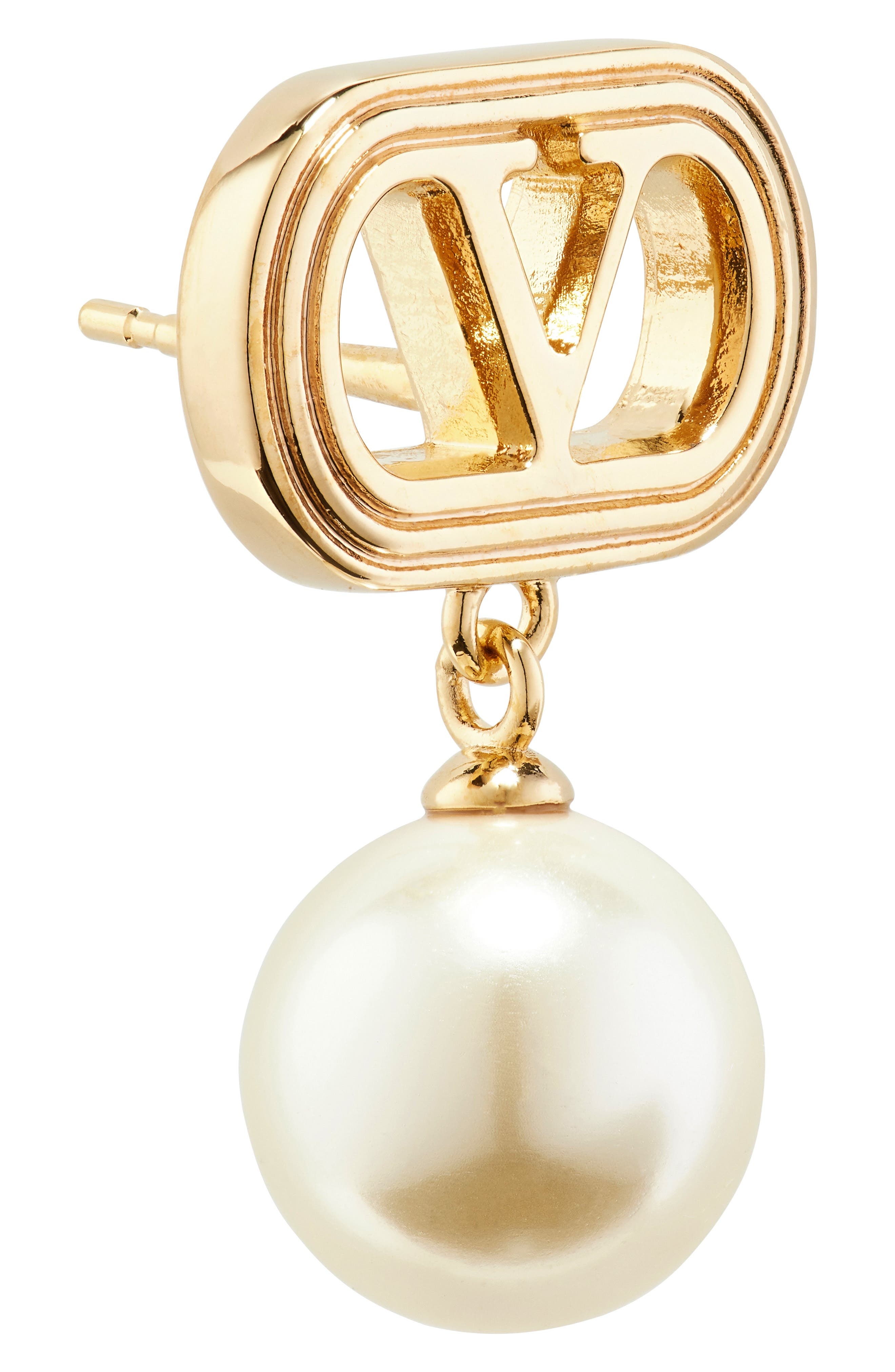 Valentino Garavani Ovalette VLOGO Swarovski® Faux Pearl Drop Earrings in Yellow Gold at Nordstrom - 5