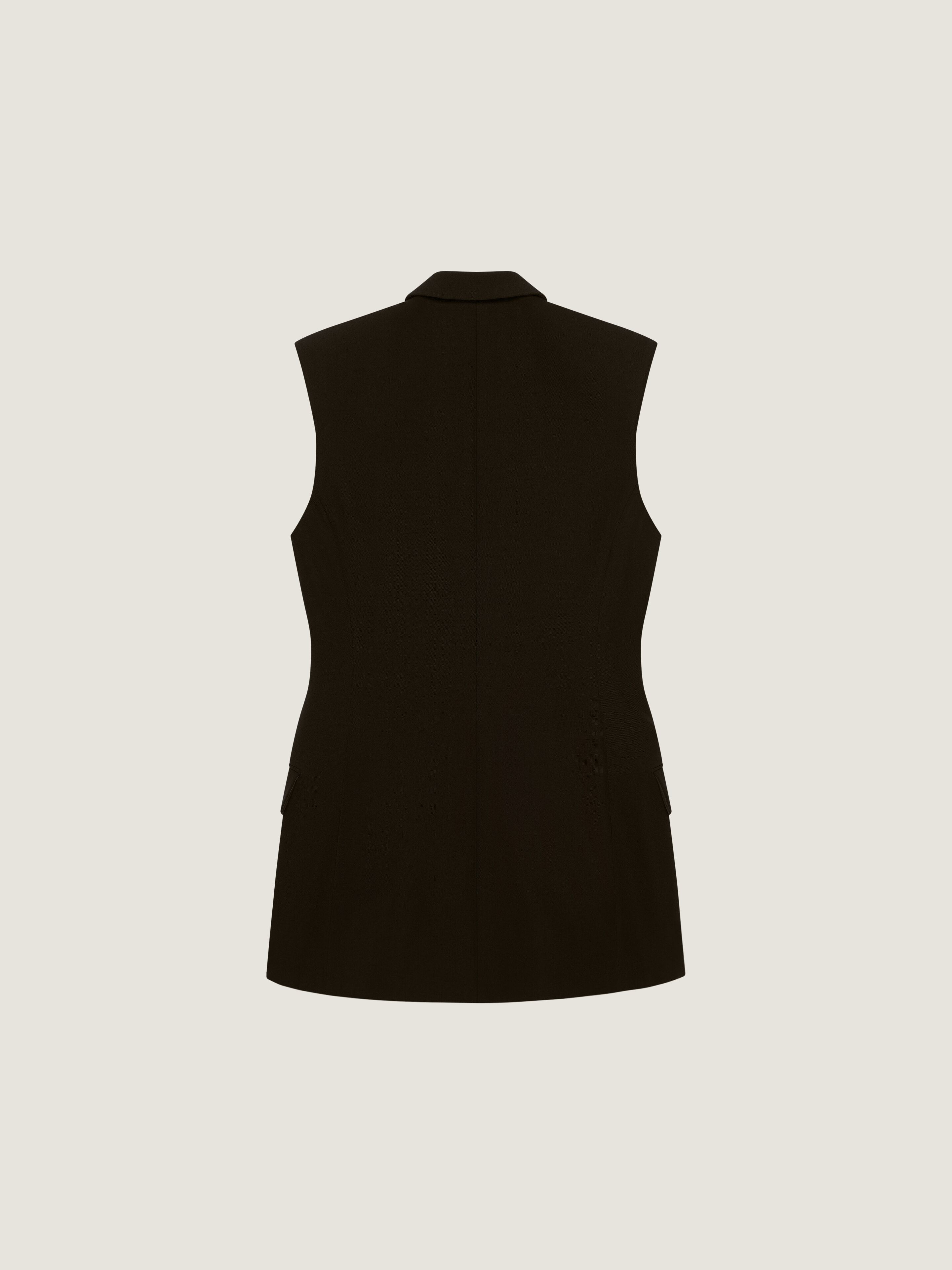 DOUBLE BREASTED SLEEVELESS JACKET IN WOOL TWILL - 2