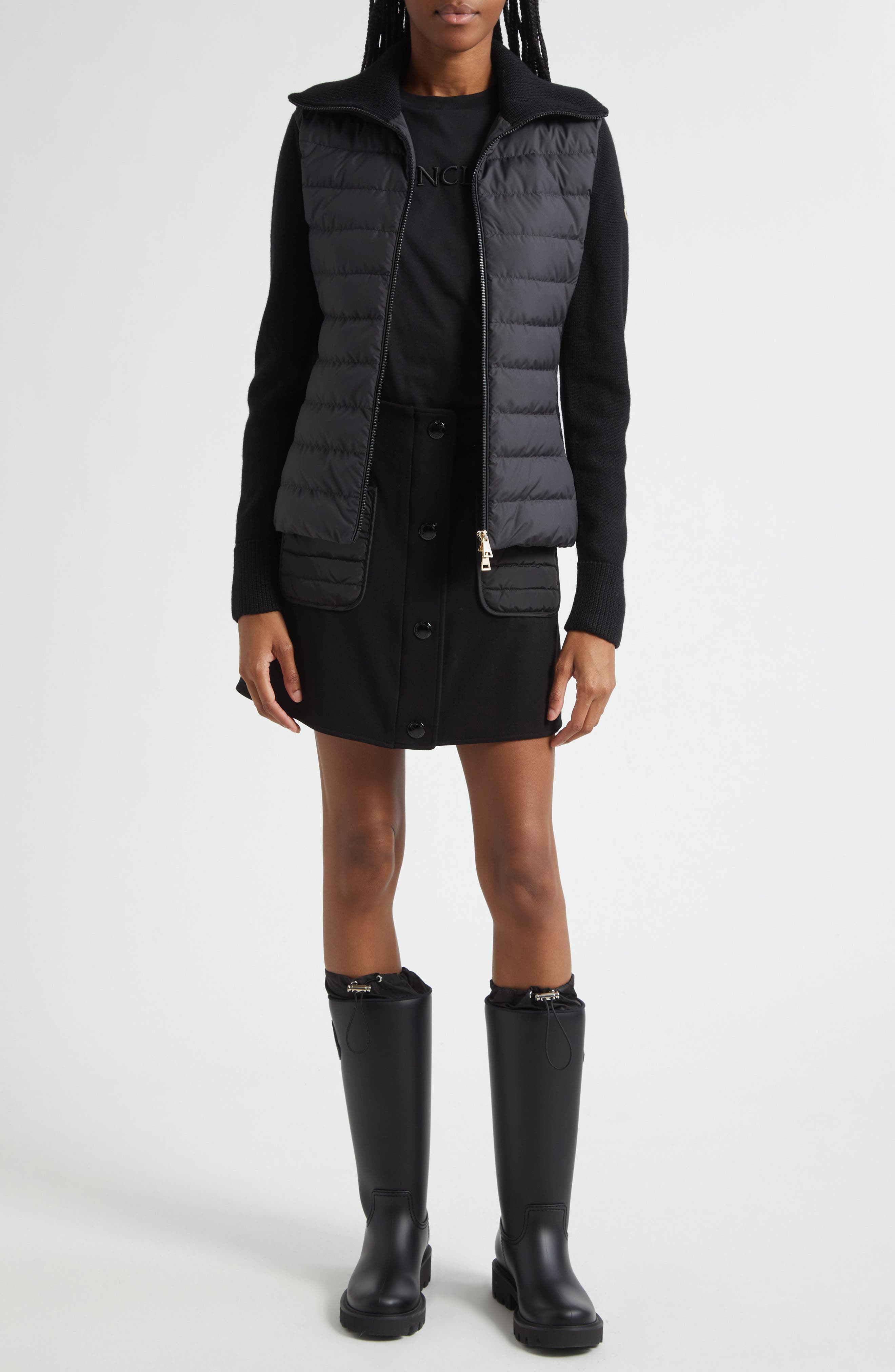 Moncler Virgin Wool Knit & Quilted Down Cardigan in Black at Nordstrom - 2