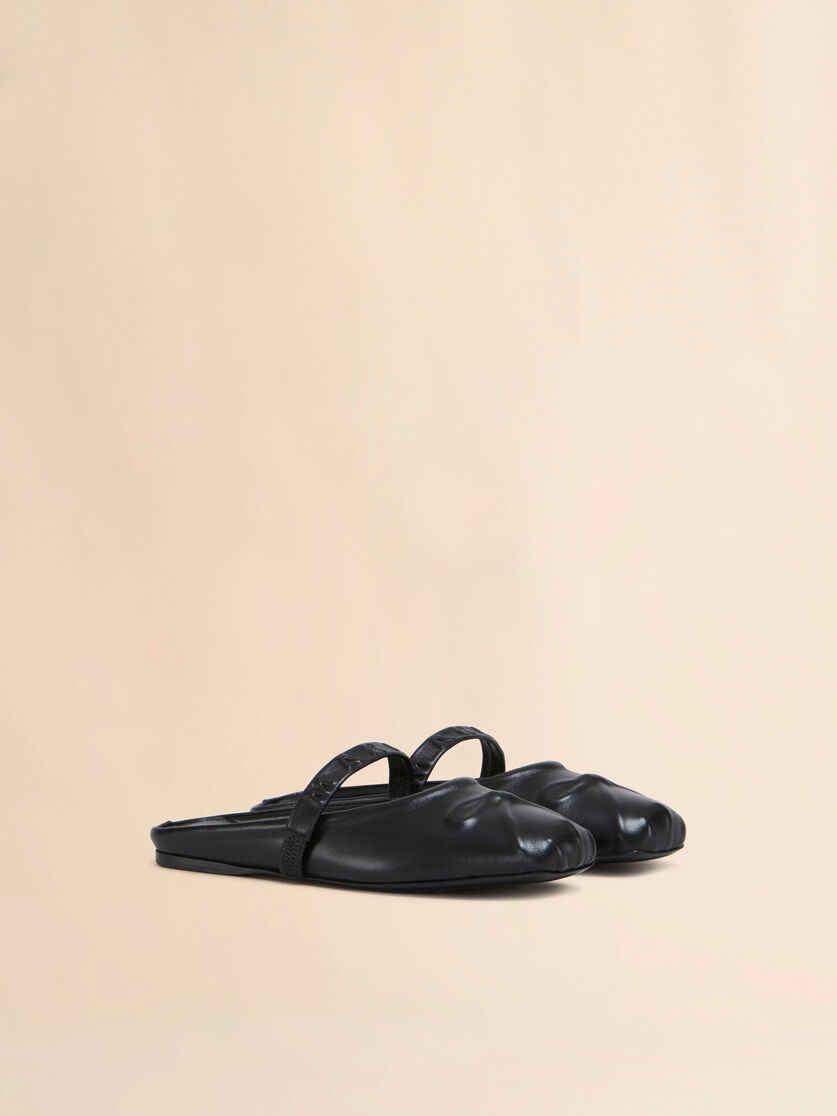 BLACK NAPPA LEATHER LITTLE BOW SABOT BALLET FLAT - 2