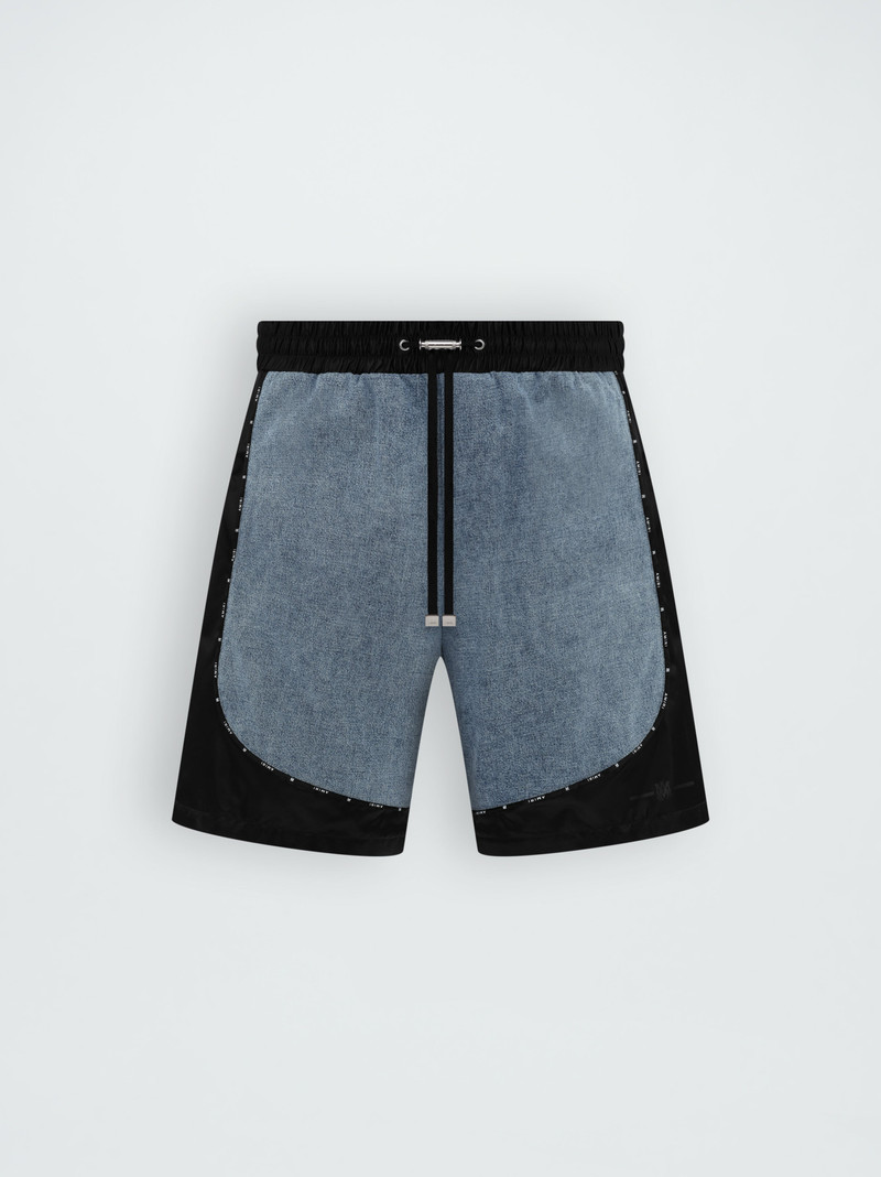 SATIN/DENIM BLOCK SHORT 1