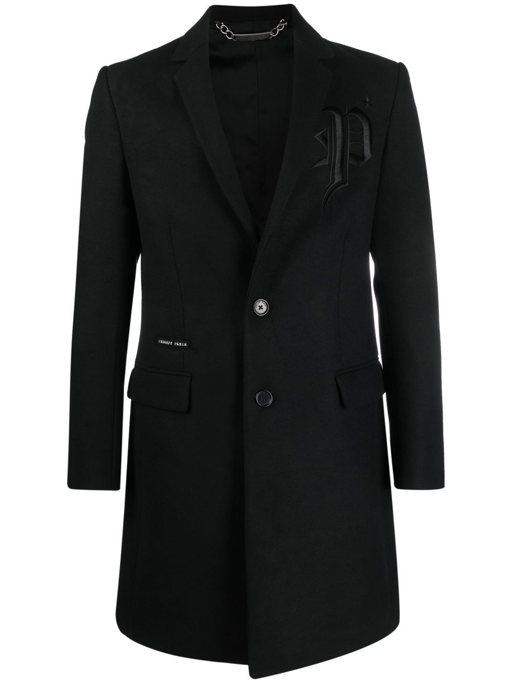 embroidered-logo single-breasted coat - 1