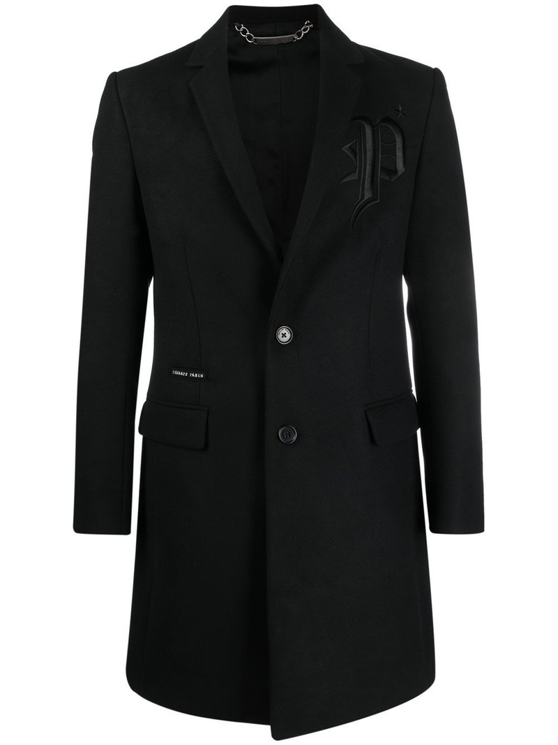 embroidered-logo single-breasted coat 1