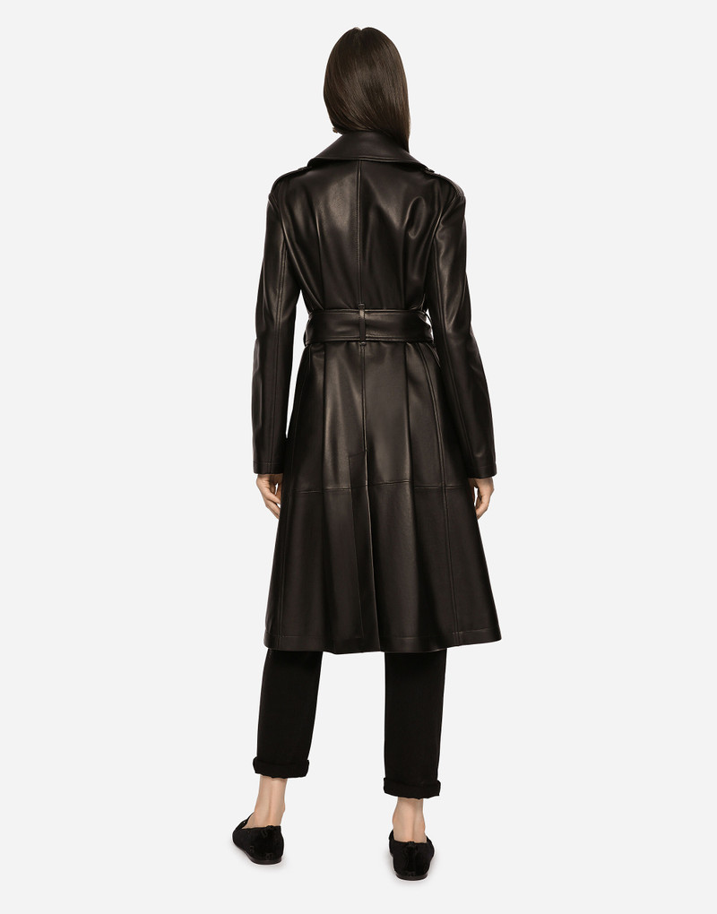 Belted double-breasted leather coat 5