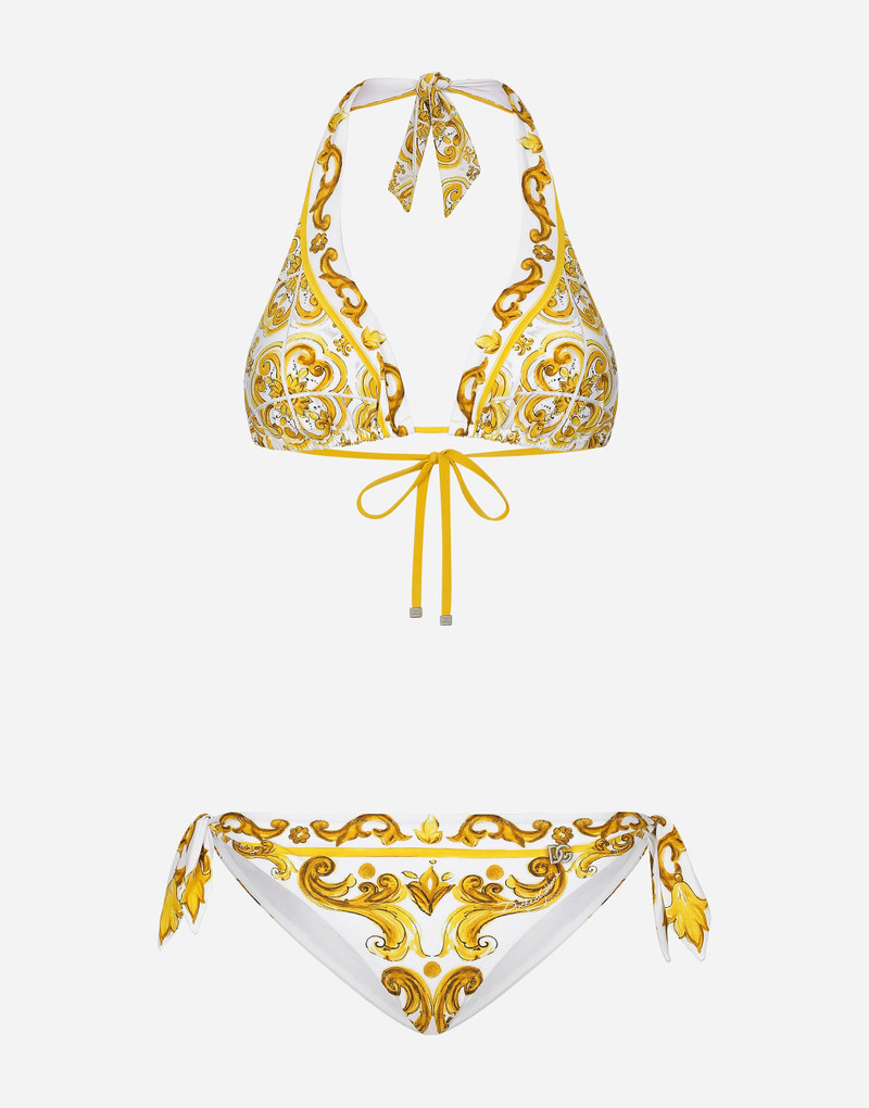 Majolica-print padded triangle bikini 1
