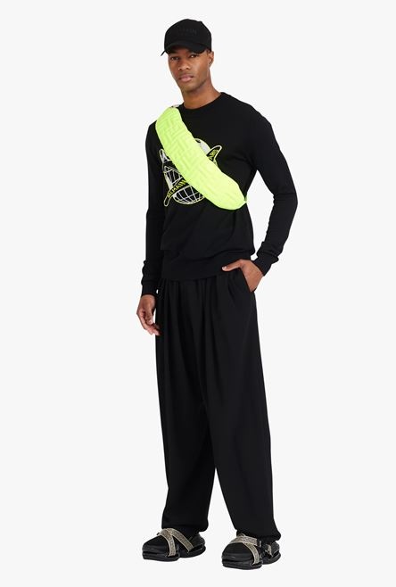 Black wool sweater with neon yellow Balmain logo - 2