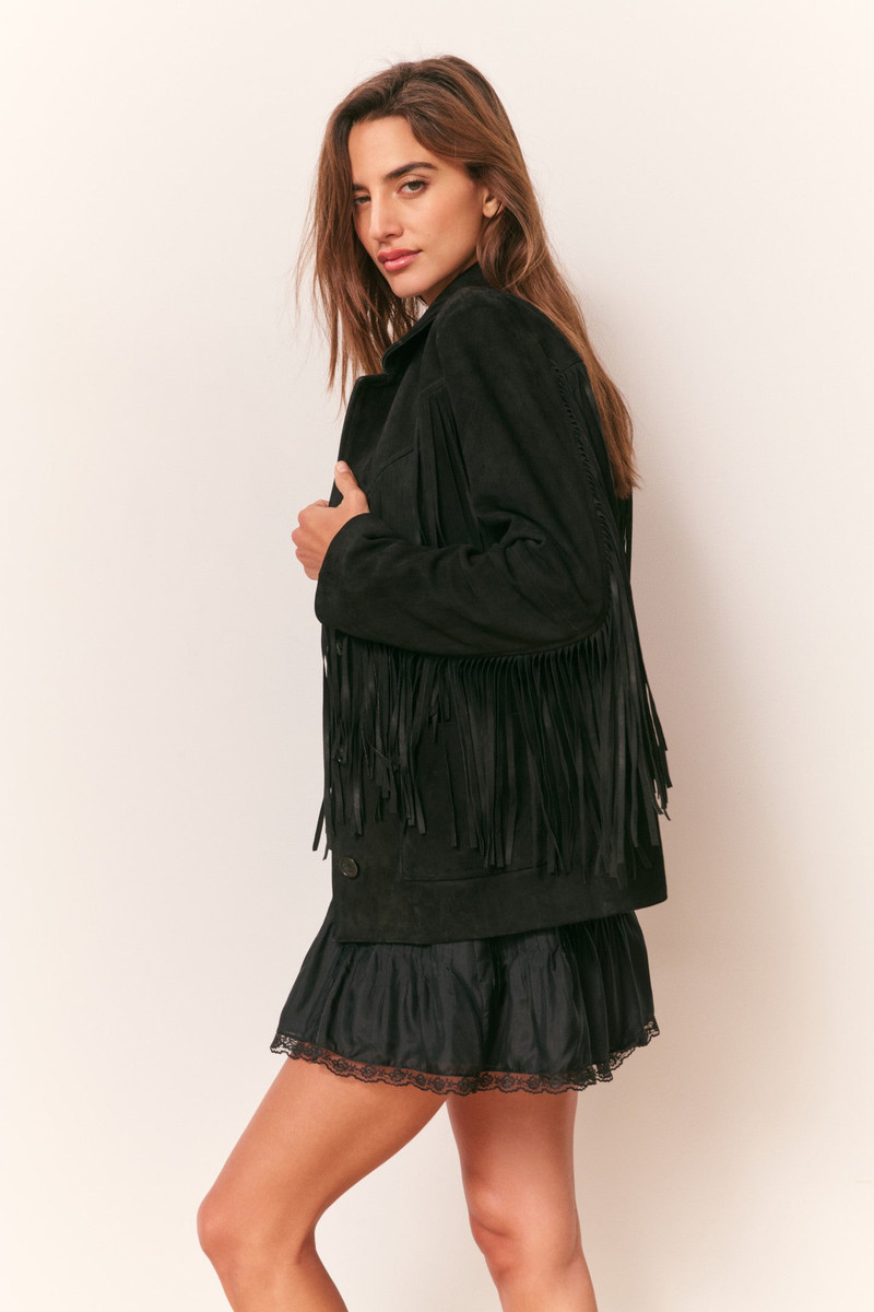 Geraline Black Suede Fringe Jacket 4