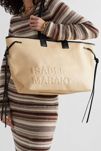 Isabel Marant Wydra leather-trimmed embossed raffia tote outlook