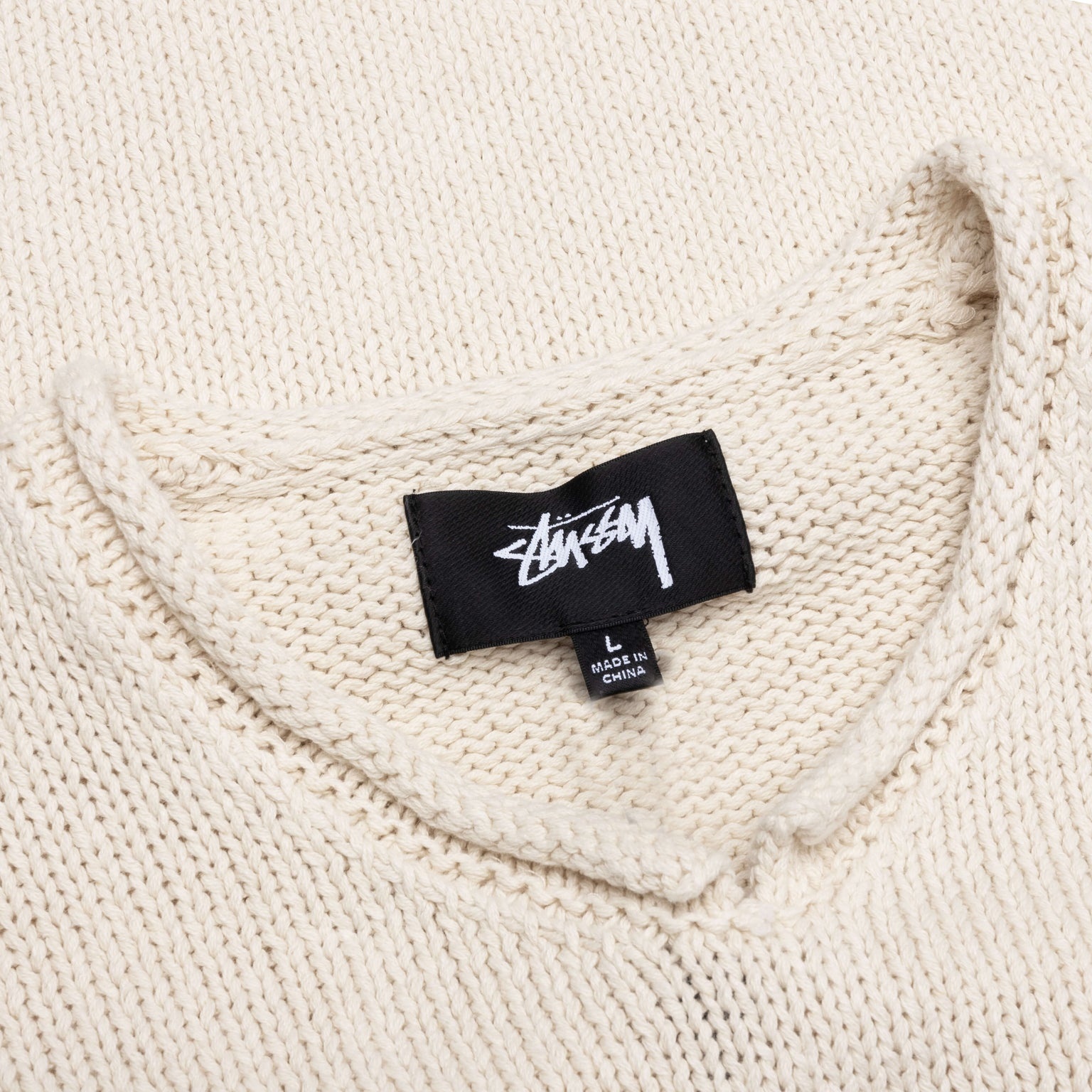 ROLL V-NECK LOGO SWEATER - NATURAL - 3