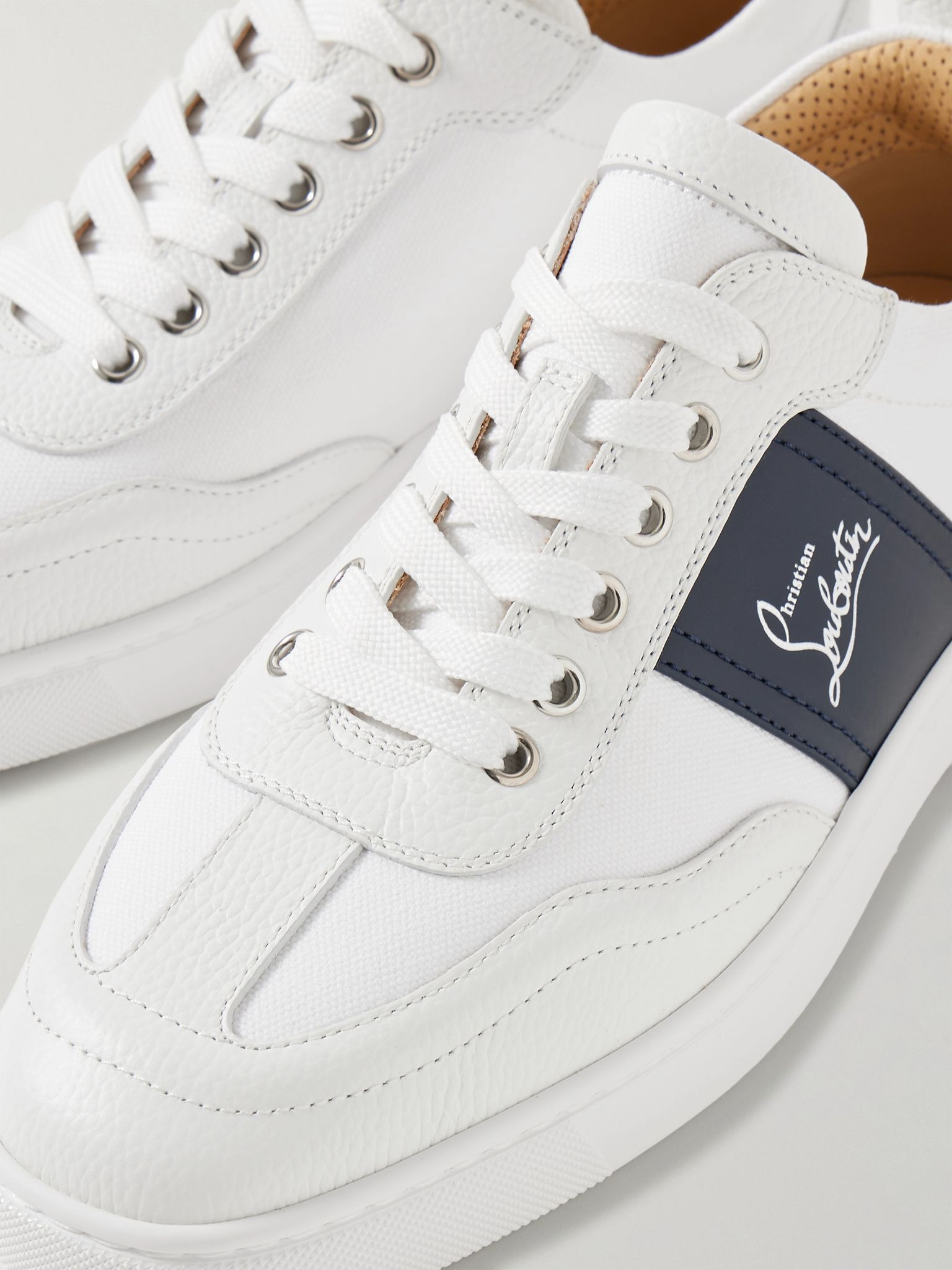 Retero Full-Grain Leather-Trimmed Canvas Sneakers White - 5