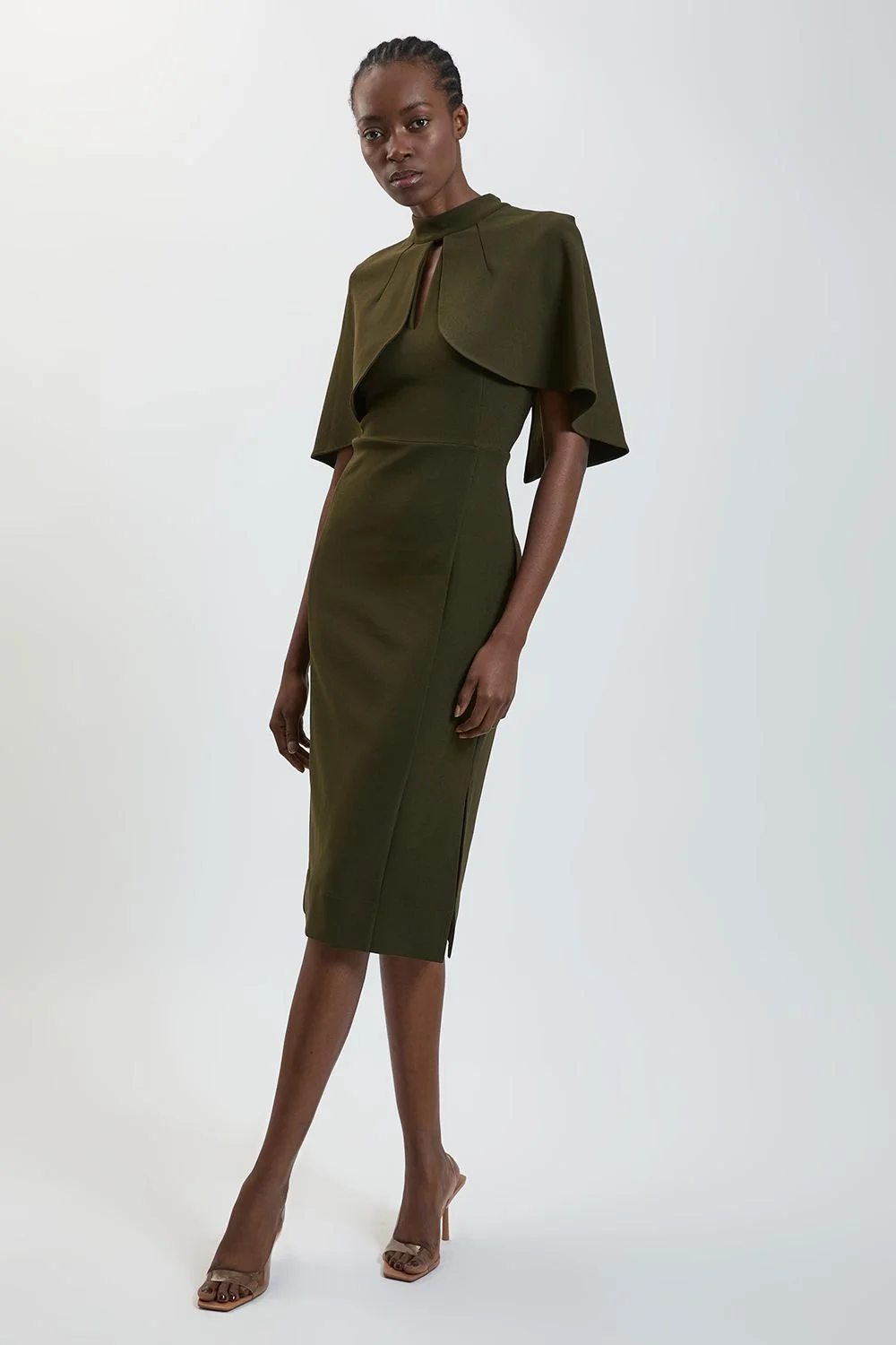 Petite Premium Crepe Cape Detail Midi Dress - 1