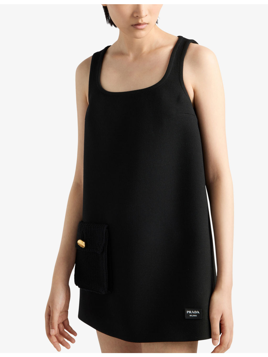 Flap-pocket square-neck wool mini dress - 3