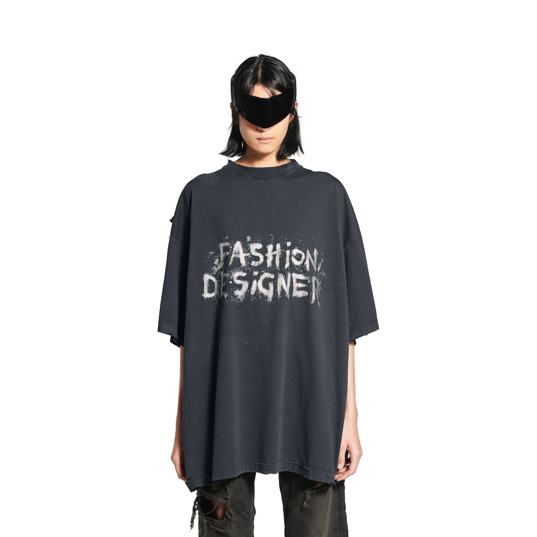 Fashion Designer Oversized T-shirt in Faded Black - 5