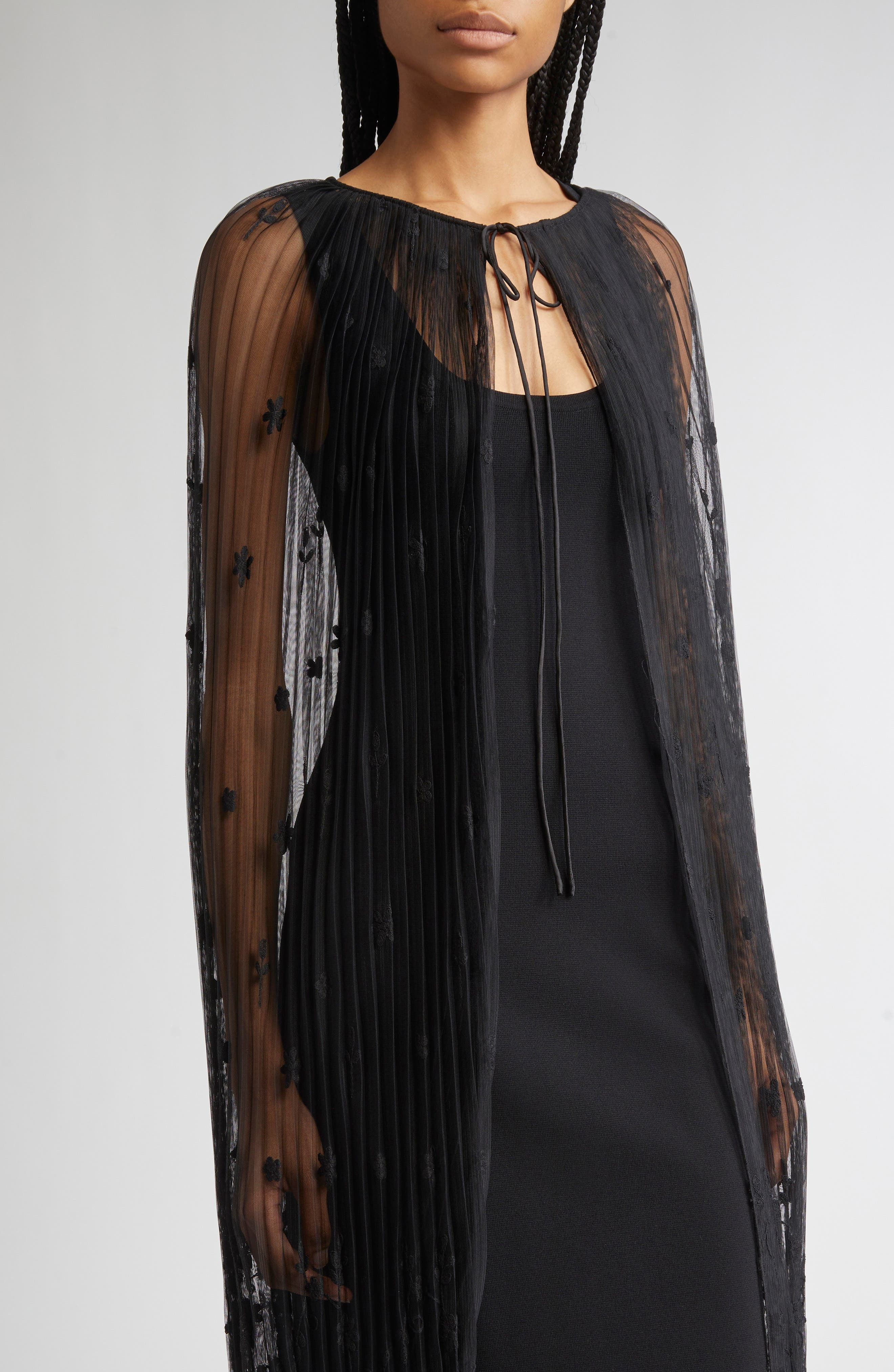 TOTEME Floral Embroidered Tulle in Black/Black at Nordstrom - 5
