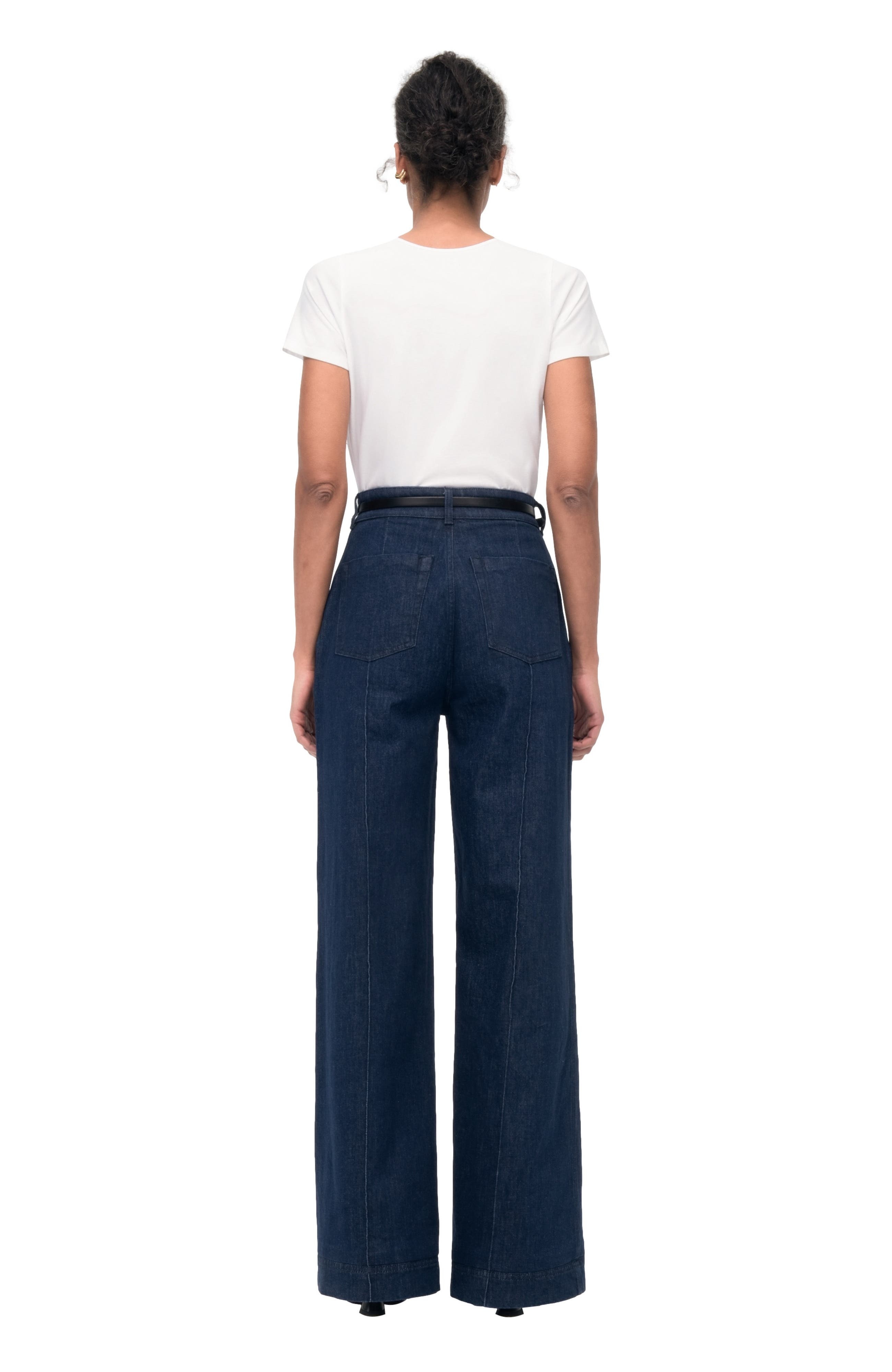 Another Tomorrow HIGH WAISTED DENIM TROUSER in Dark Wash at Nordstrom - 4