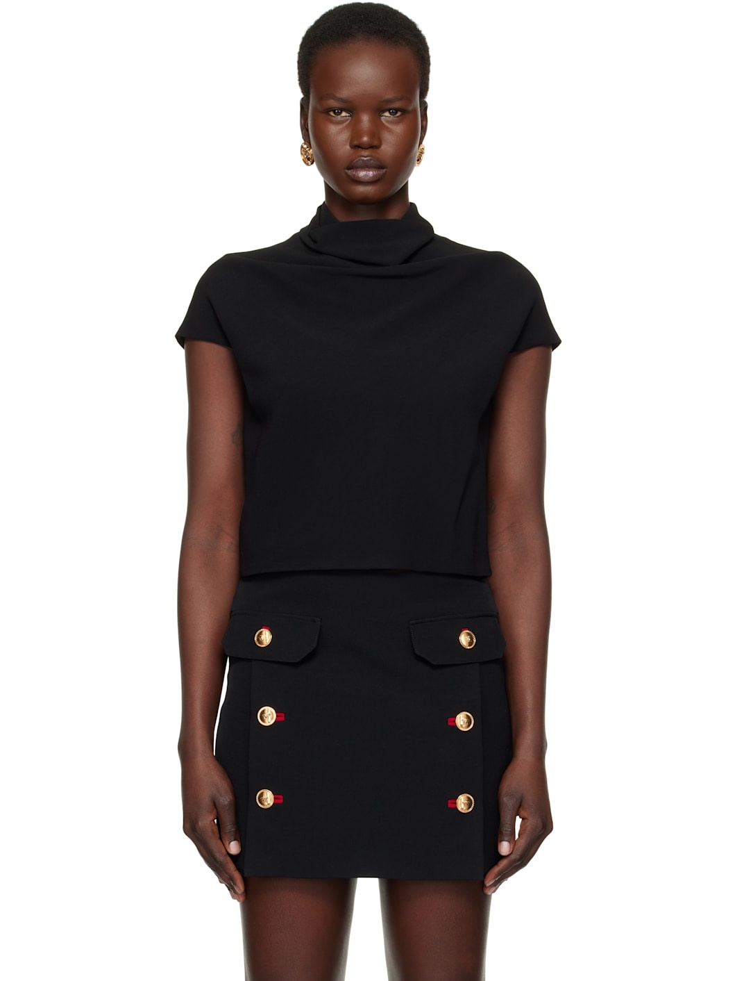 Black Cady Draped-Neck Top - 1