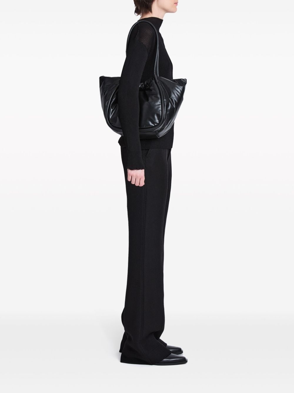 ruched leather tote bag - 3