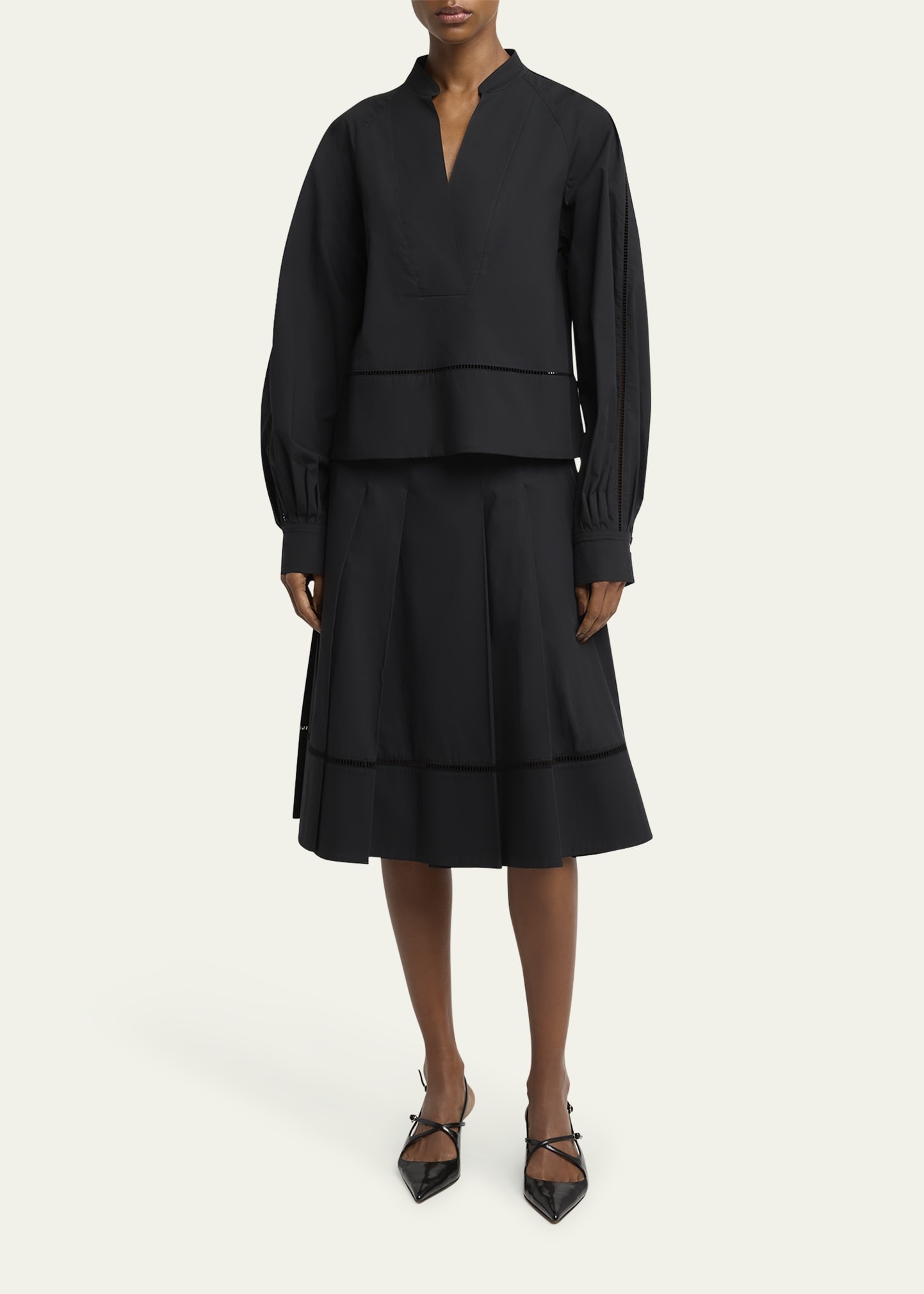 Laci Pleated Eco Cotton Poplin Midi Skirt - 2