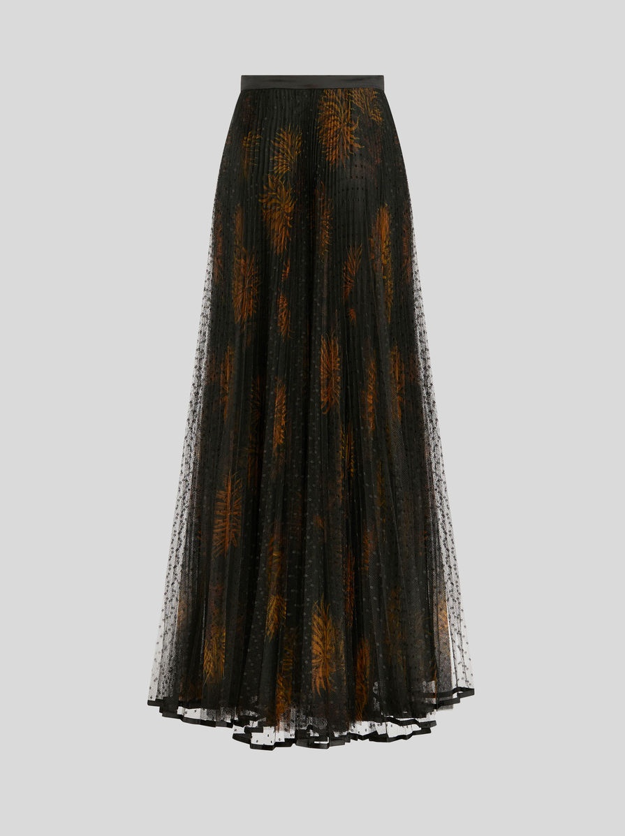 LONG PLEATED TULLE SKIRT WITH DAHLIAS - 5