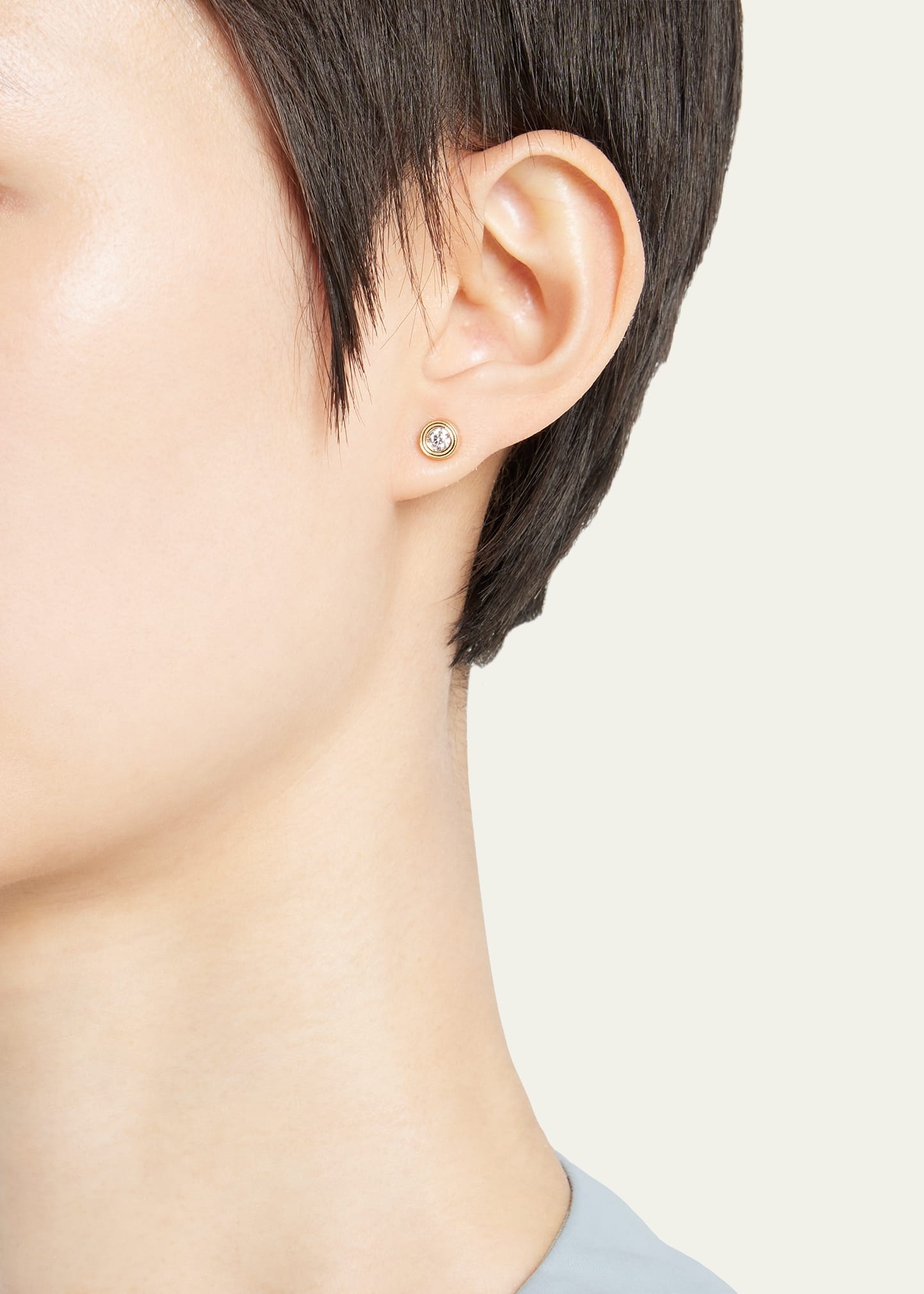 Fluted 14K Gold and Diamond Stud Earrings - 2
