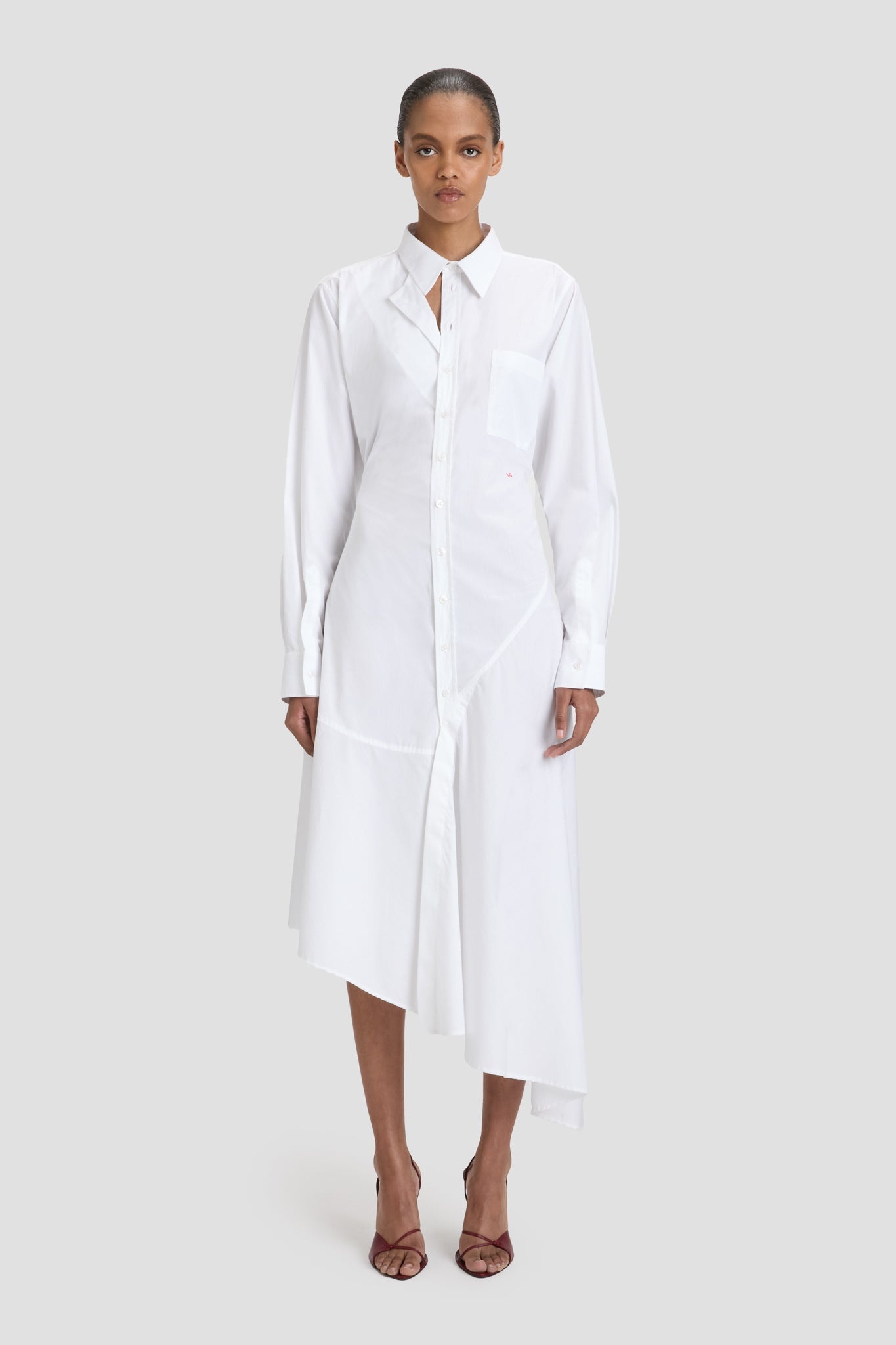 Panelled Shirt Dress In White - 2