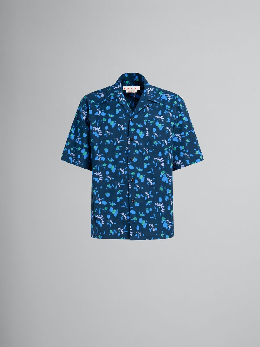 BLUE POPLIN BOWLING SHIRT WITH MARNI DRIPPING PRINT - 1