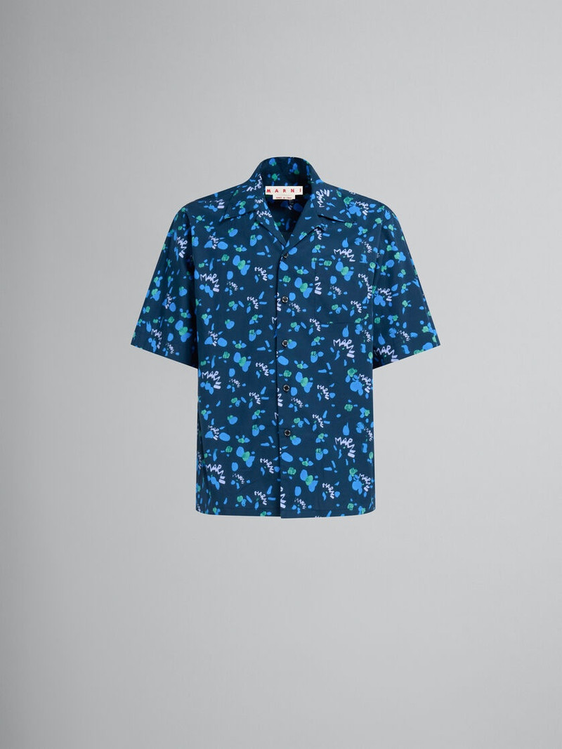 BLUE POPLIN BOWLING SHIRT WITH MARNI DRIPPING PRINT 1