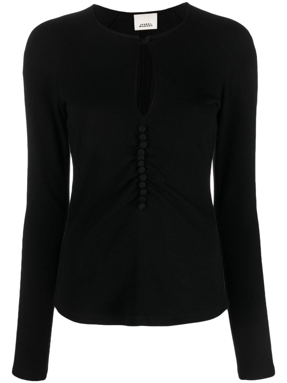 keyhole-neck long-sleeve blouse - 1