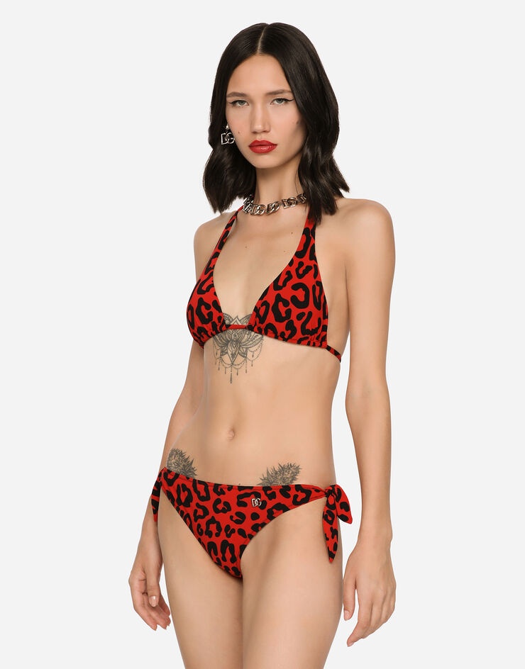 Leopard-print padded triangle bikini - 4