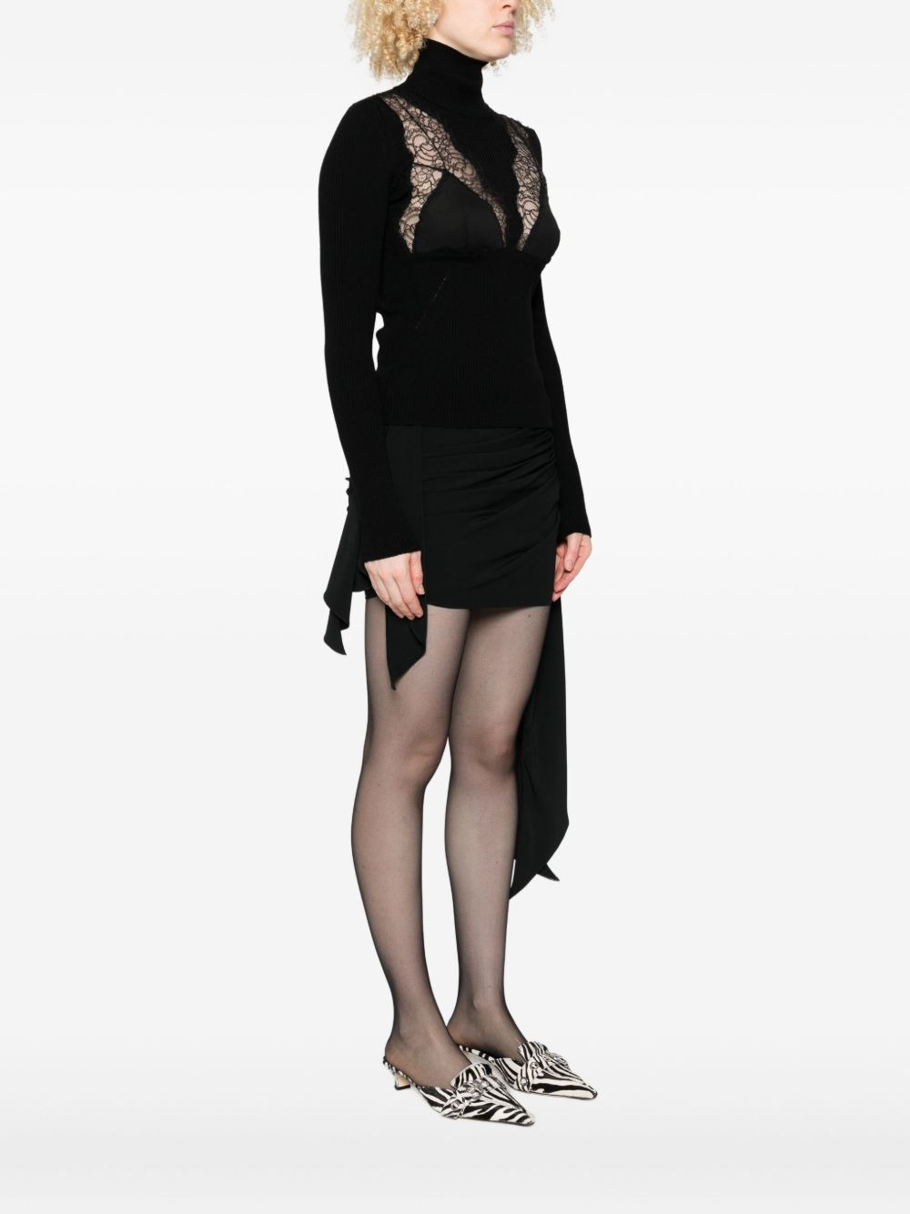 lace-insert turtleneck sweater - 3