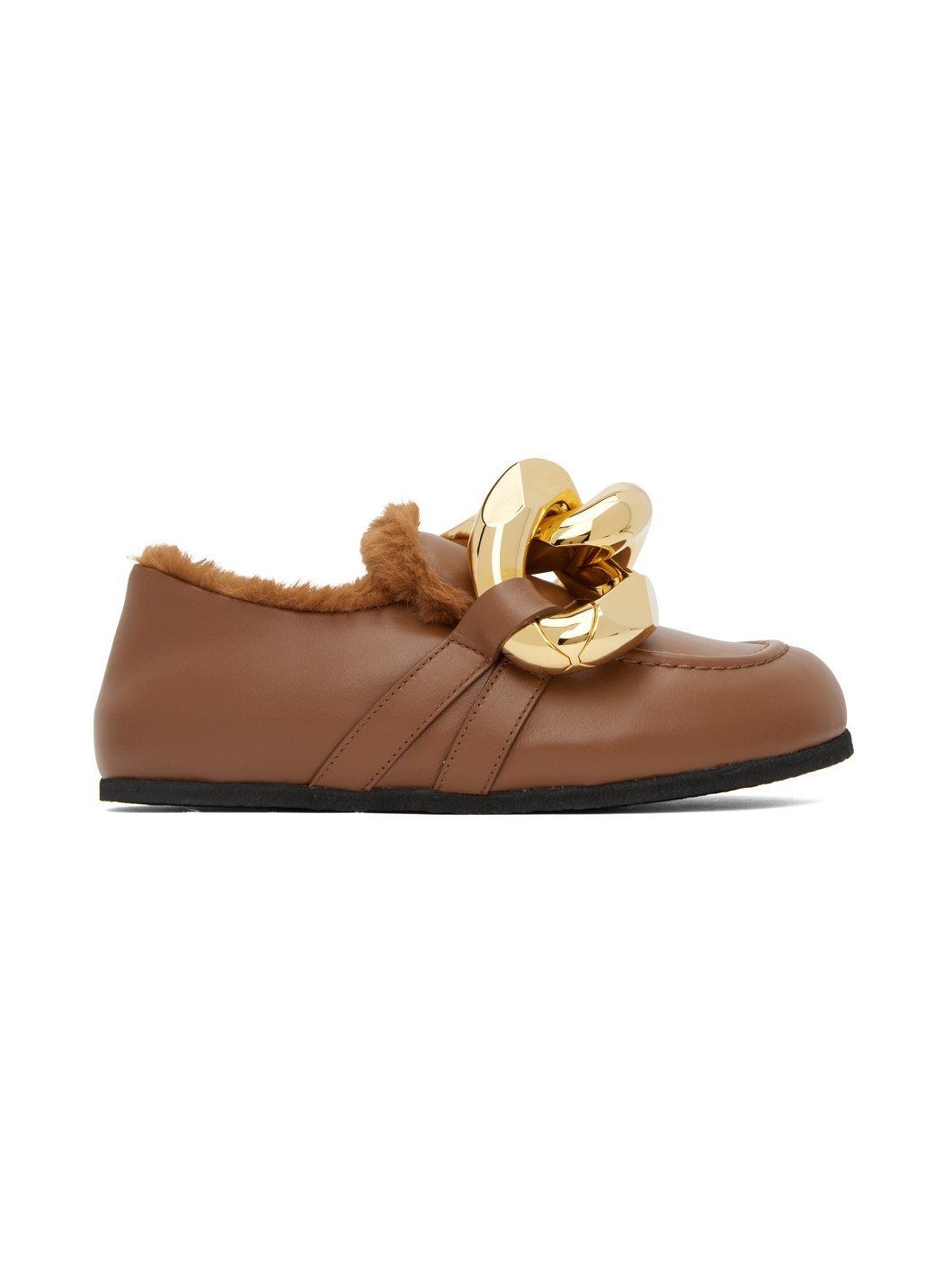 Brown Shearling Chain Loafers - 1