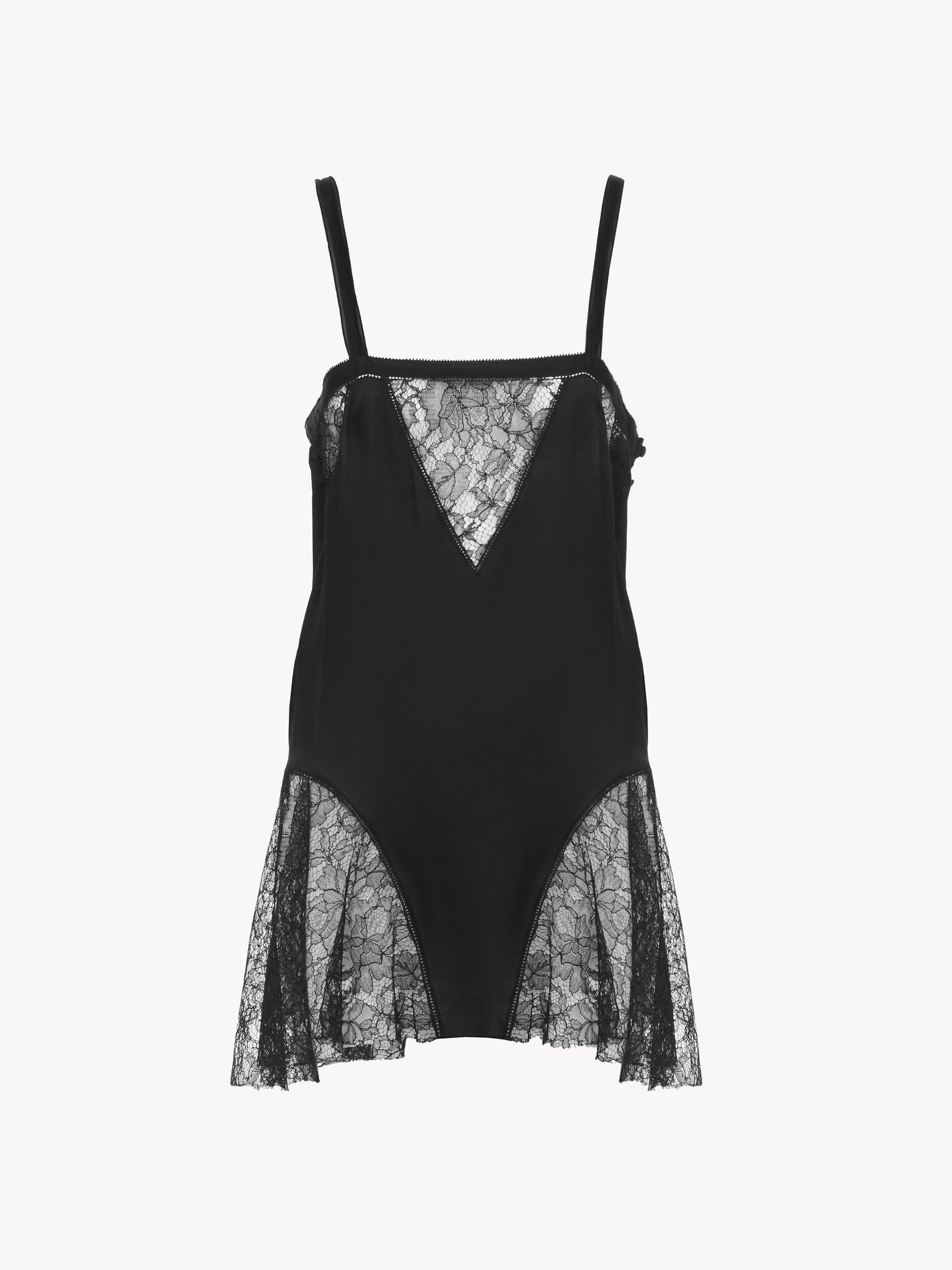 SLEEVELESS MINI DRESS IN SILK CHARMEUSE & LACE - 2